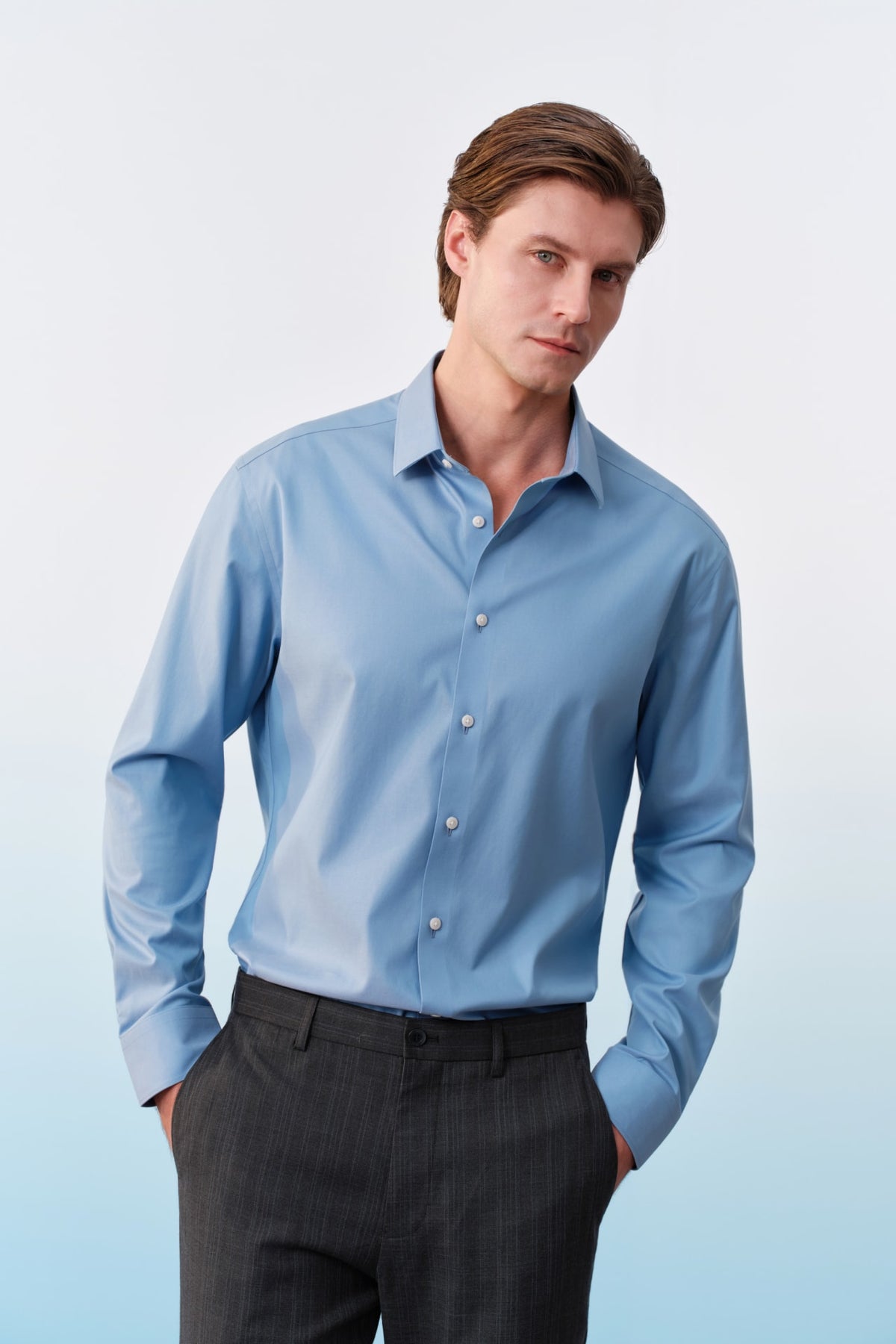 G2000 Shirts Non-Iron Cotton Oxford Smart Fit Long Sleeve Shirt Dark Blue Smart