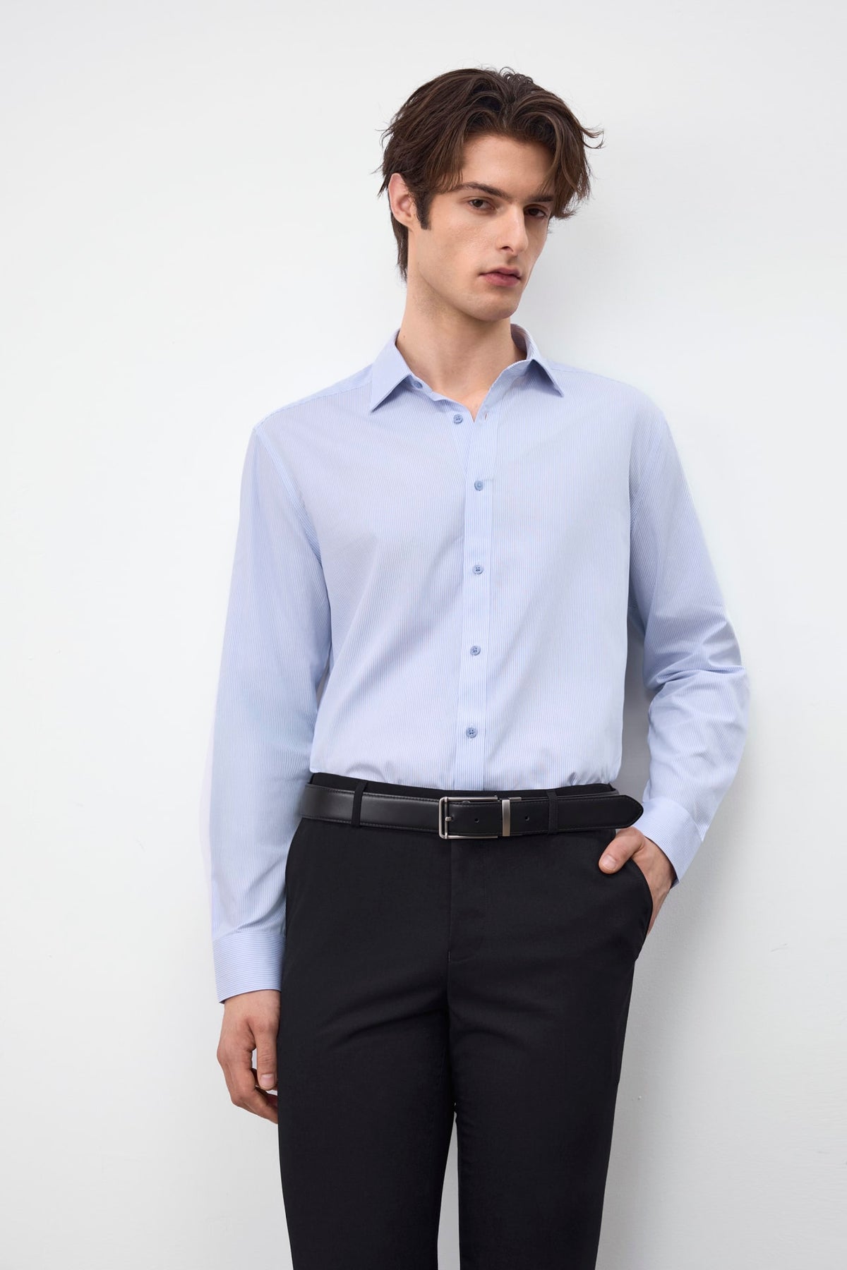 G2000 Shirts Non-Iron Easy Care Stripe Smart Fit Long Sleeve Shirt Dark Blue Smart