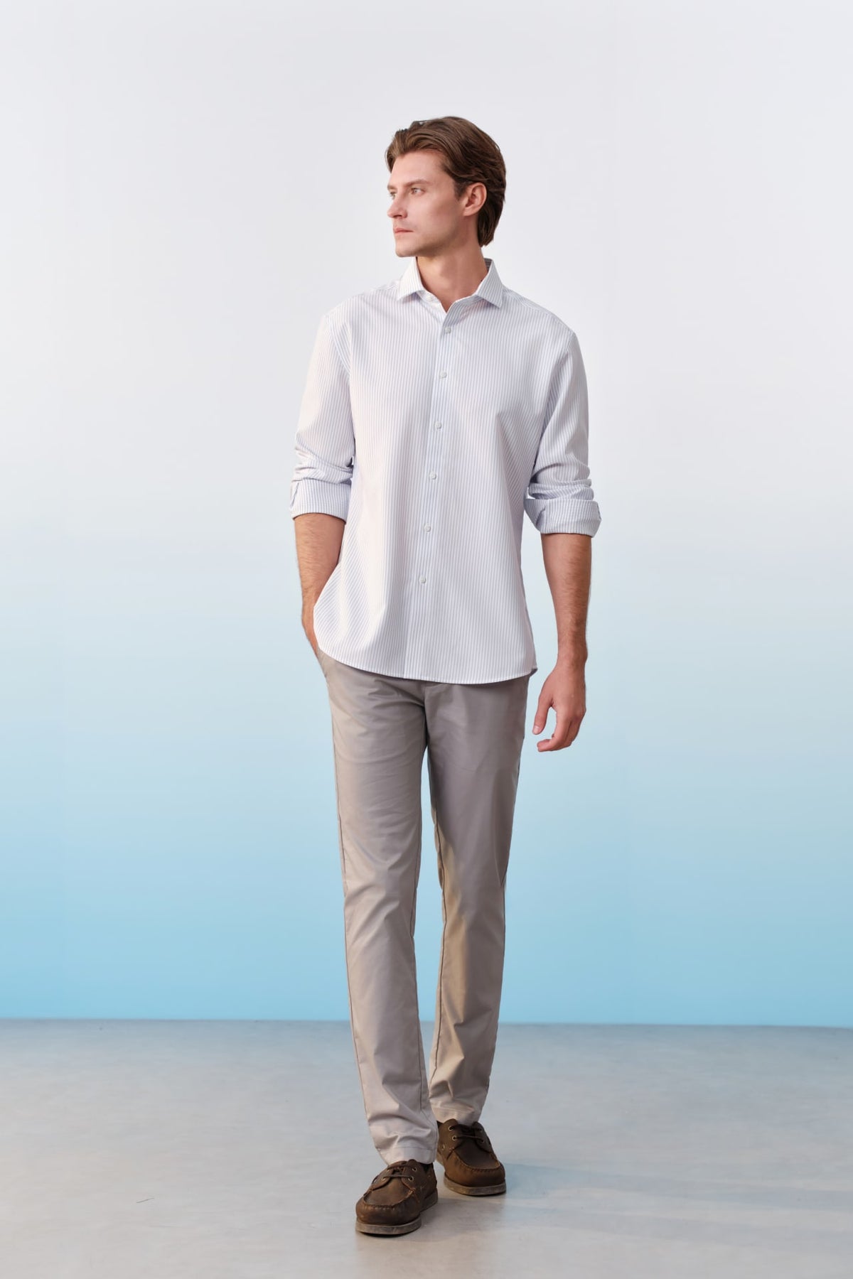 G2000 Shirts Non-Iron Dry Stripe Smart Fit Long Sleeve Shirt