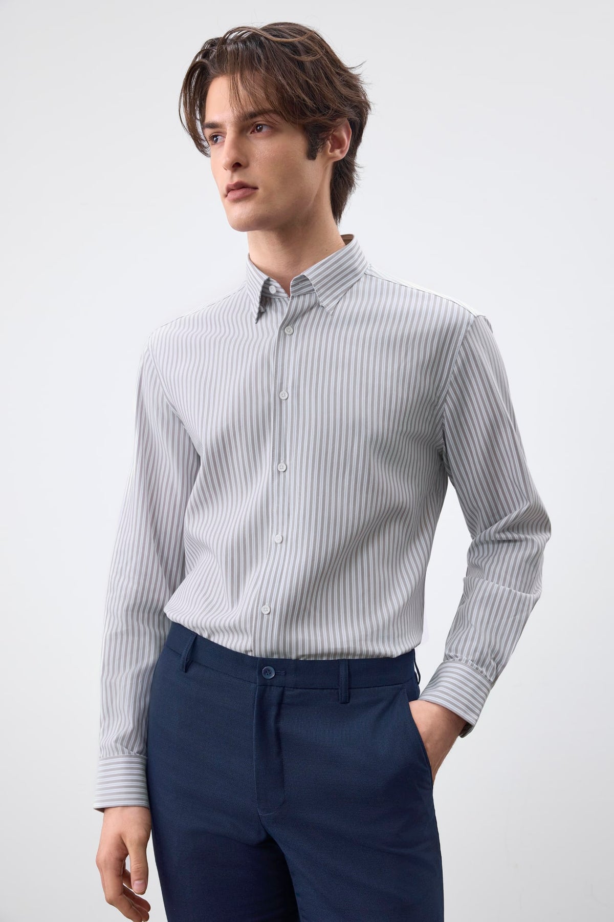 G2000 Shirts Non-Iron Cool Touch Stretch Stripe Smart Fit Long Sleeve Shirt Indian Tan Smart