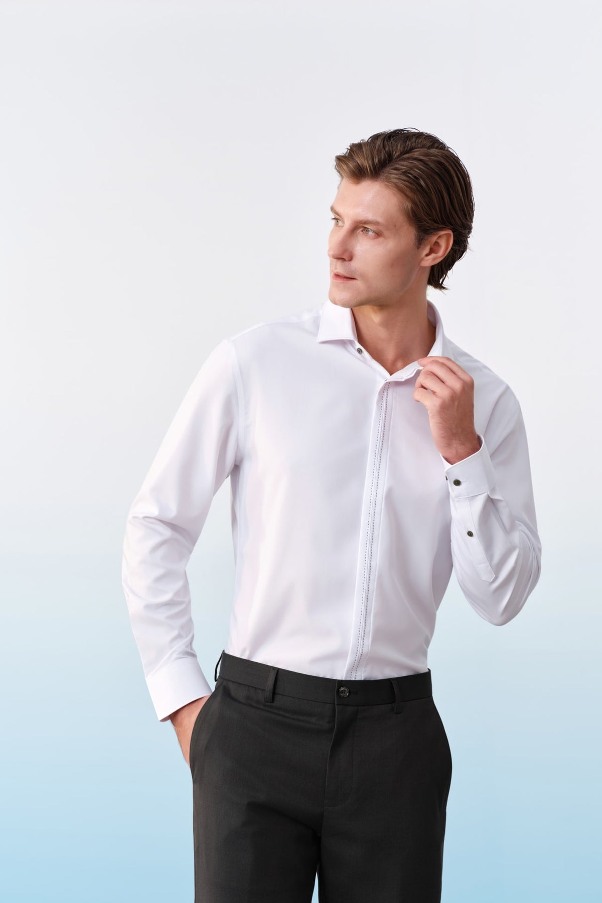 G2000 Shirts Non-Iron Cool Touch Stretch Twill Smart Fit Long Sleeve Shirt With Design Detail Brilliant White Smart