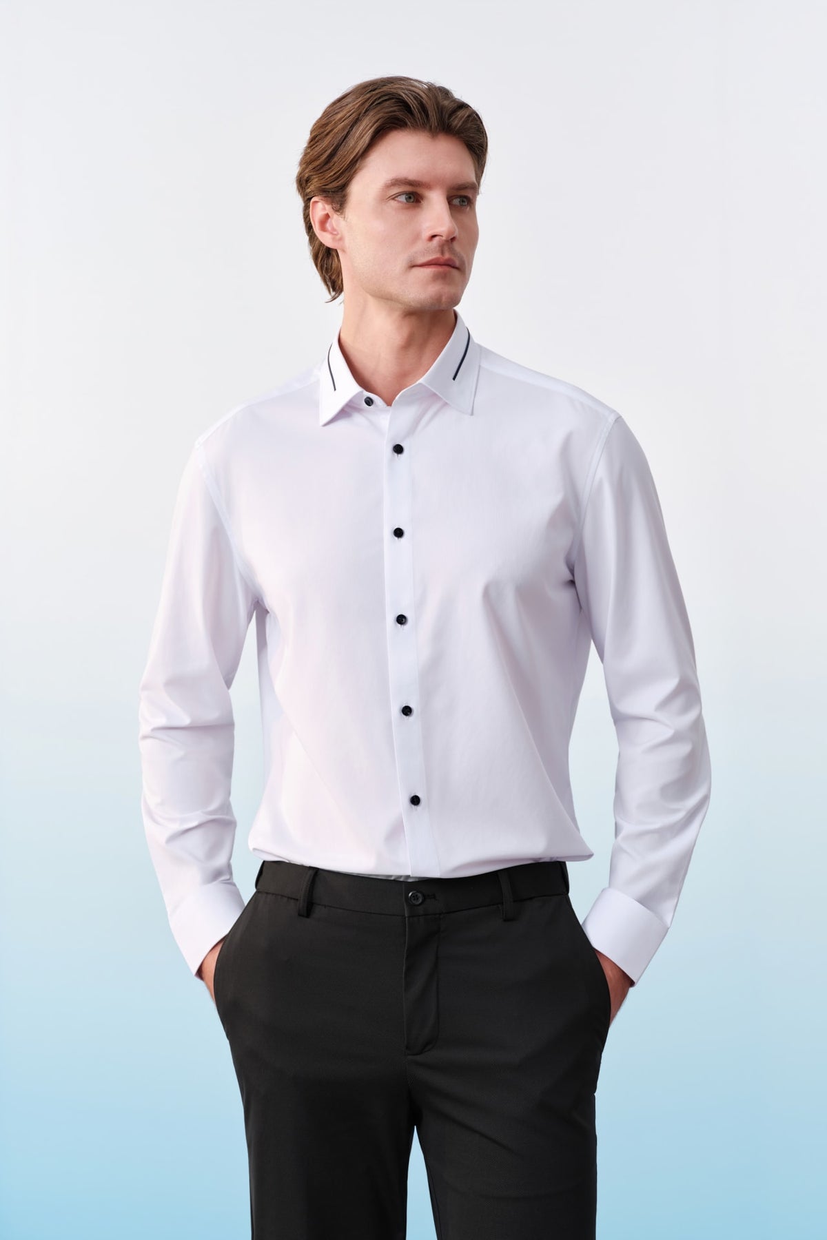 G2000 Shirts Non-Iron Dry Stretch Textured Stripe Smart Fit Long Sleeve Shirt With Design Detail Brilliant White Smart