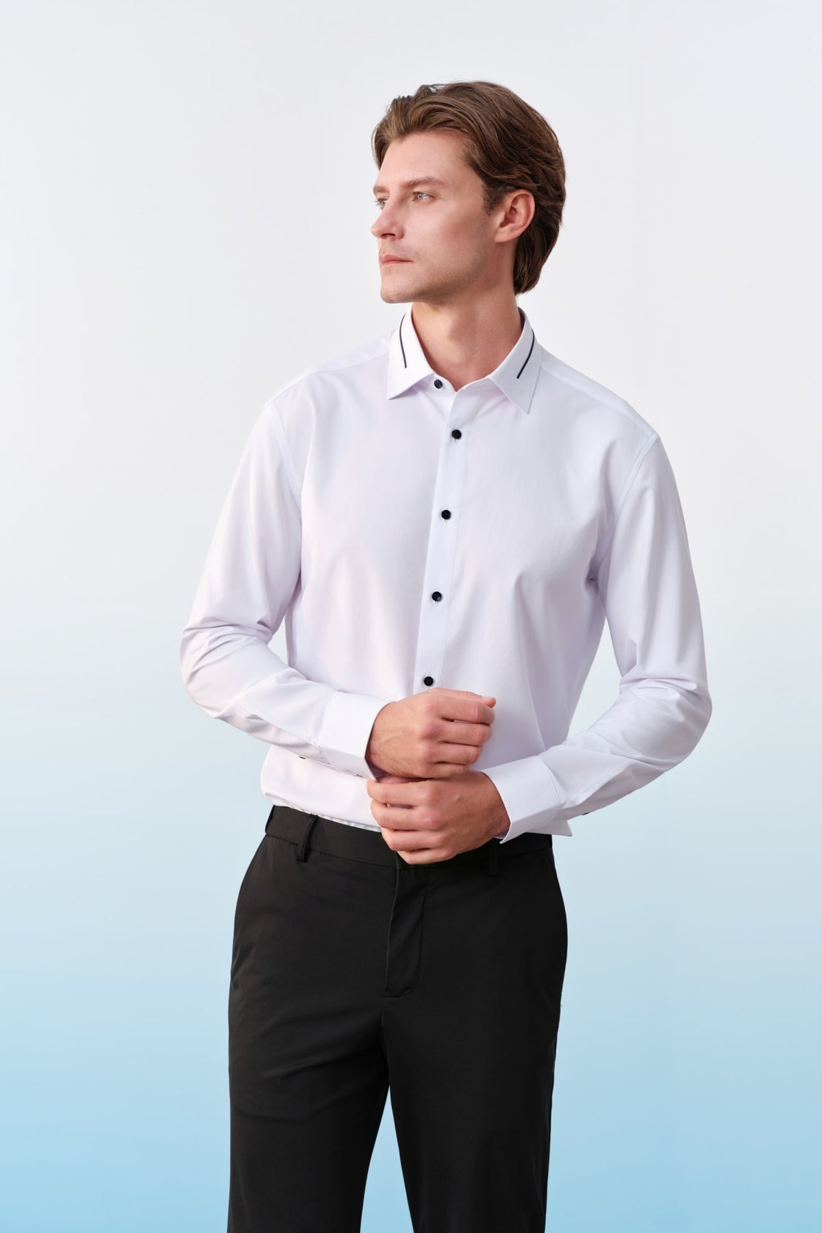 G2000 - Shirts - Non-Iron Dry Stretch Textured Stripe Smart Fit Long Sleeve Shirt With Design Detail