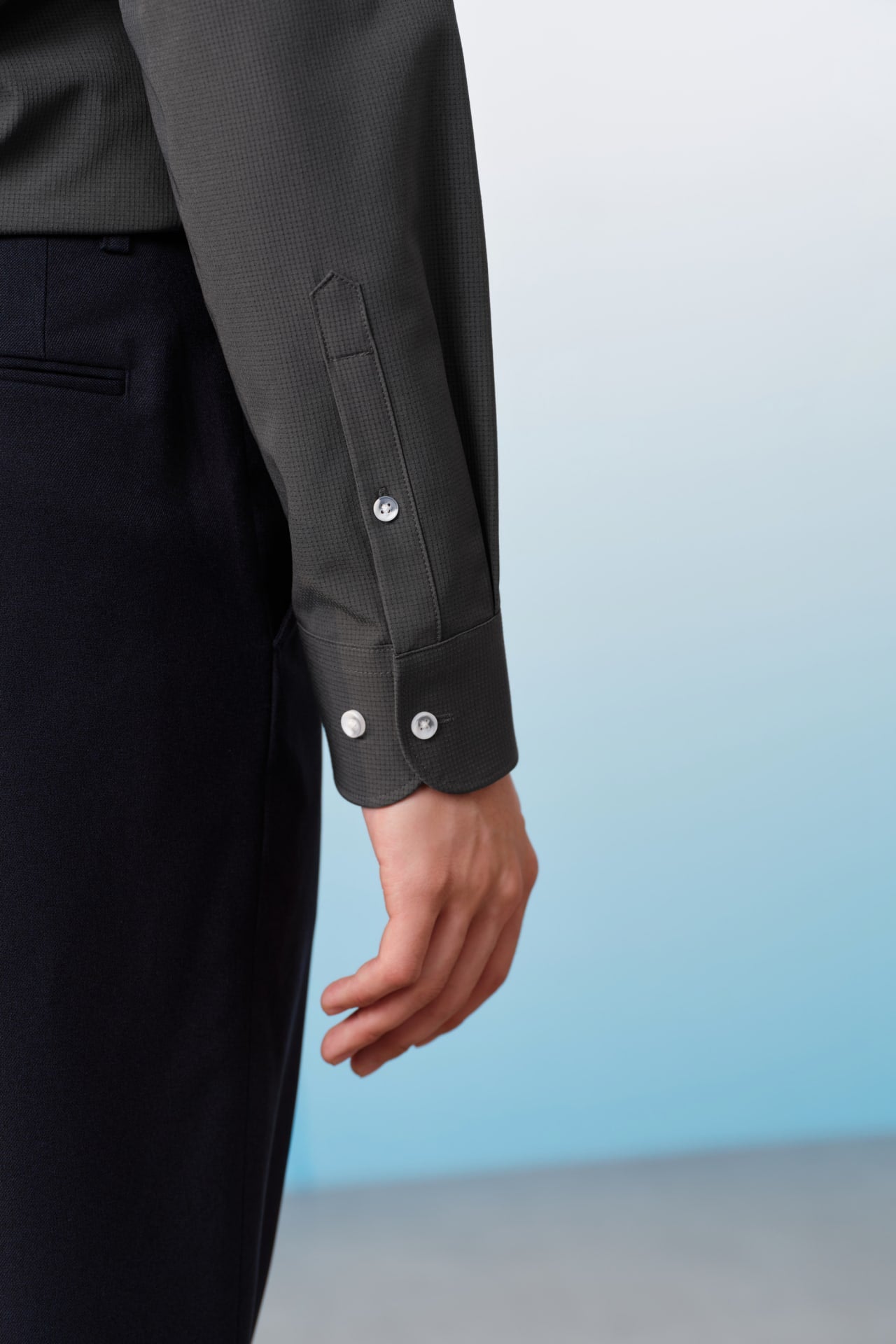 Non-Iron Dry Multi-Way Stretch Textured Check Smart Fit Long Sleeve ...