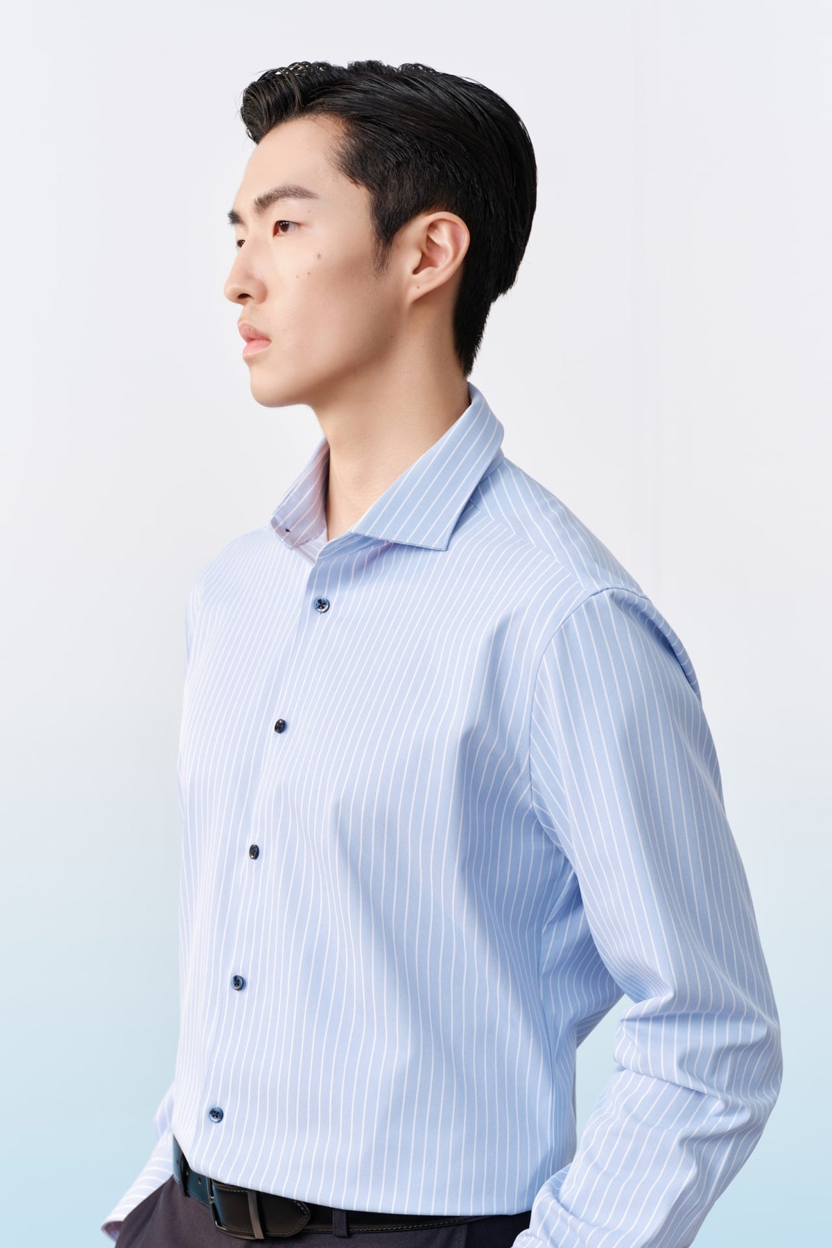 G2000 Shirts Non-Iron Dry Multi-Way Stretch Stripe Slim Fit Long Sleeve Shirt Riviera Slim