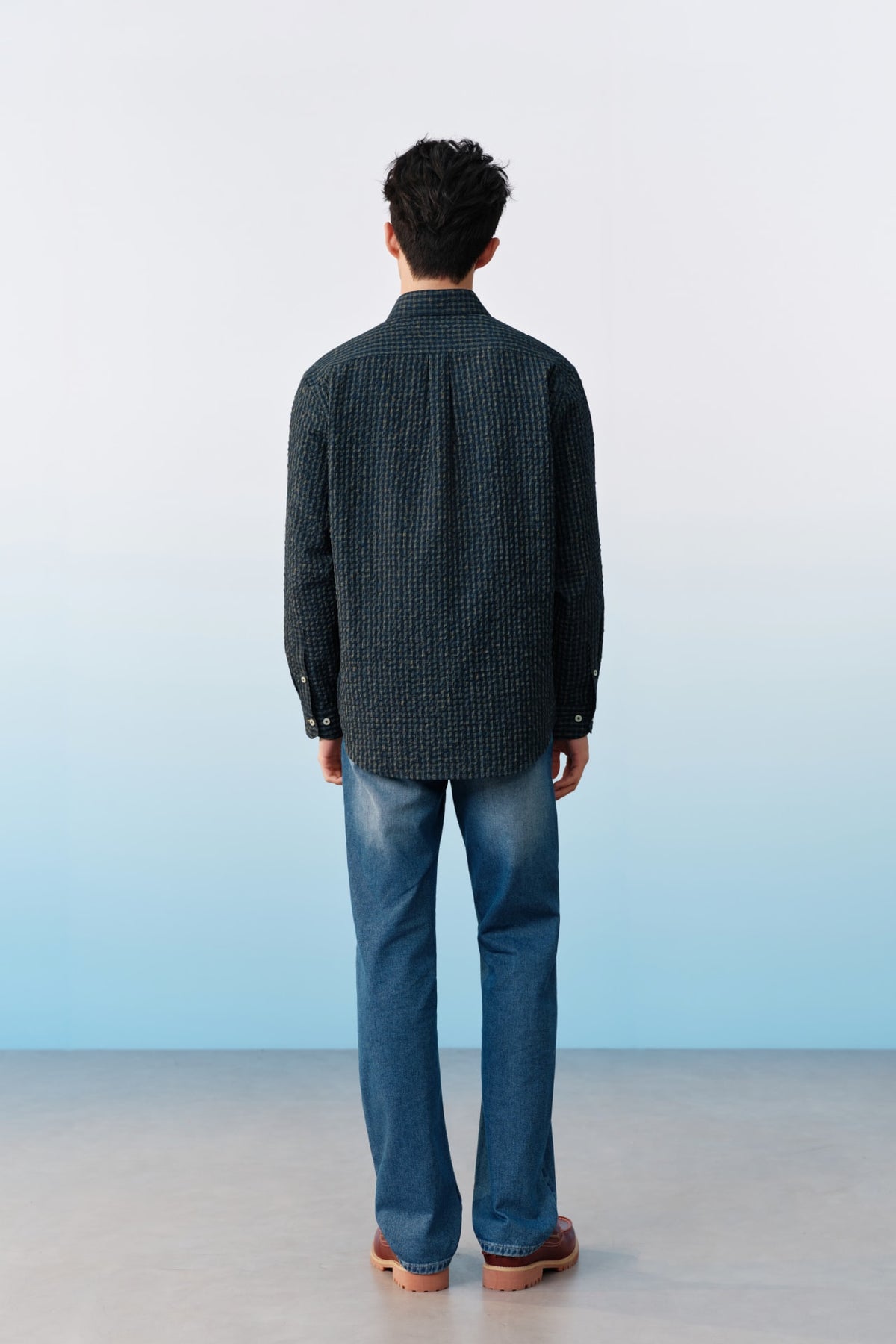 G2000 - Shirts - Poly Blend Seersucker Check Relax Fit Long Sleeve Casual Shirt