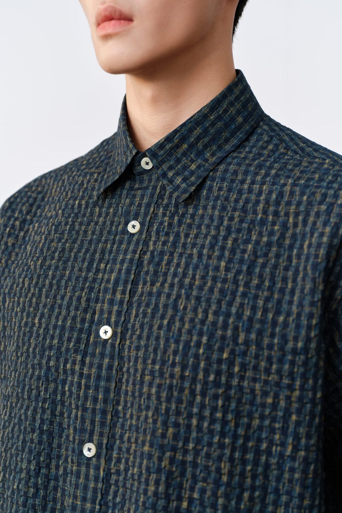 G2000 - Shirts - Poly Blend Seersucker Check Relax Fit Long Sleeve Casual Shirt