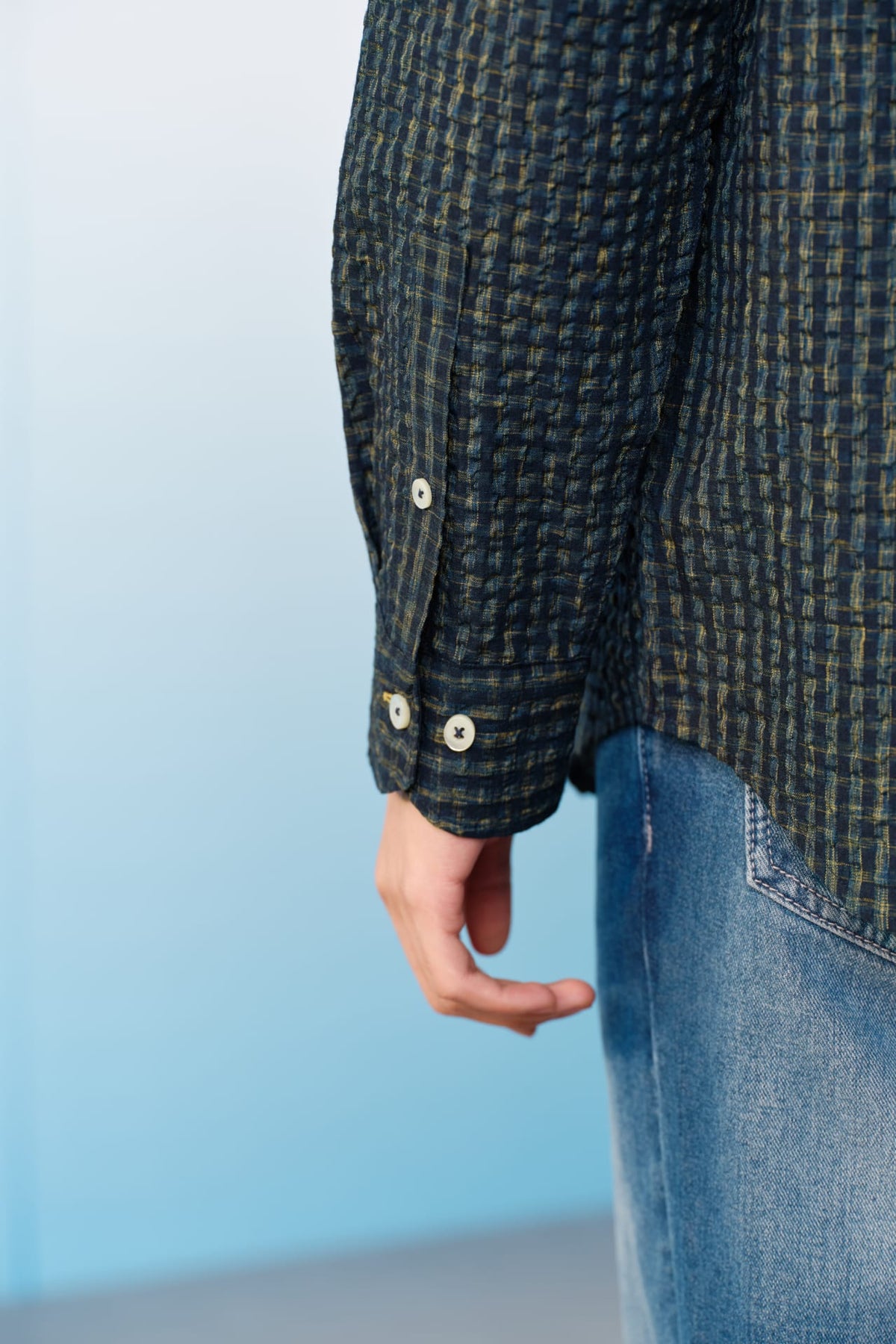 G2000 - Shirts - Poly Blend Seersucker Check Relax Fit Long Sleeve Casual Shirt
