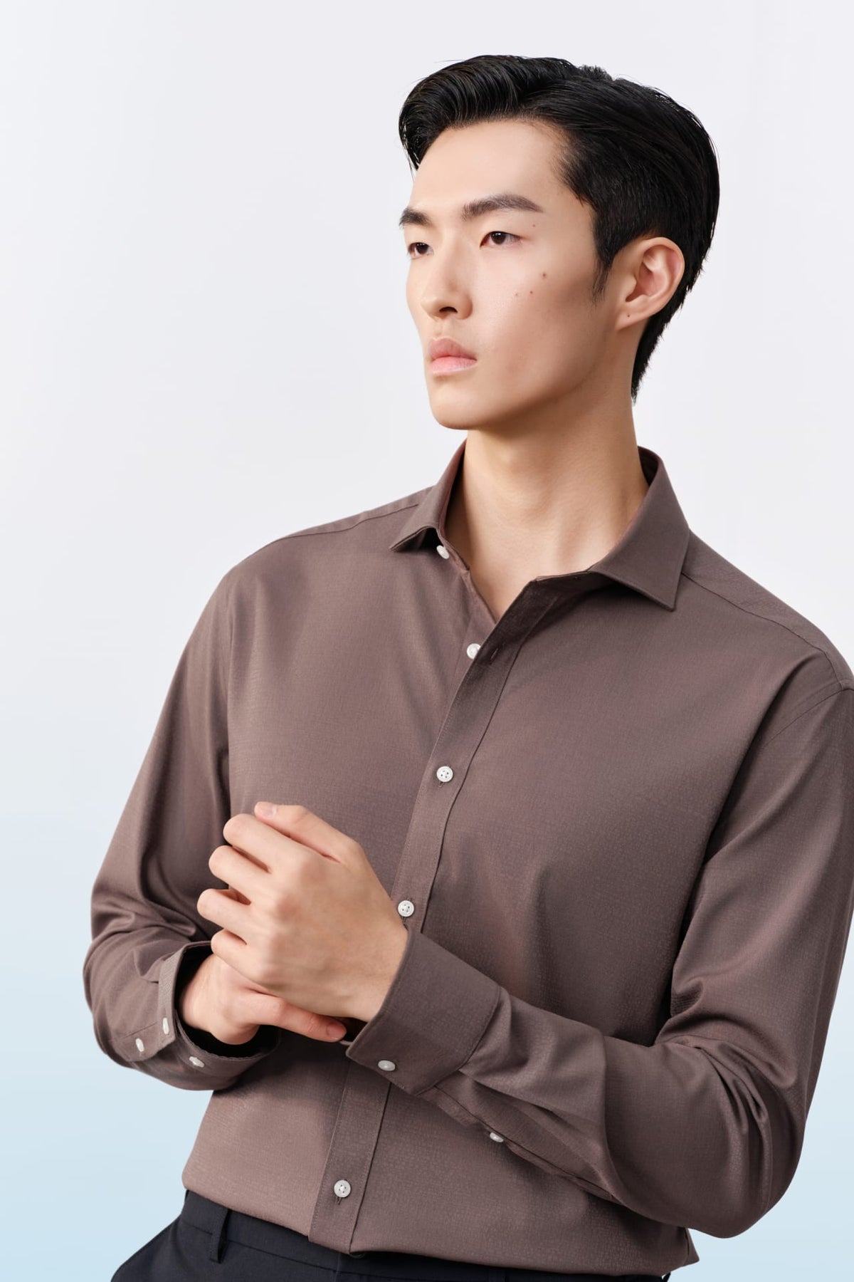 G2000 - Shirts - Non-Iron Three-Proof Finish Textured Smart Fit Long Sleeve Shirt - Chestnut - Smart