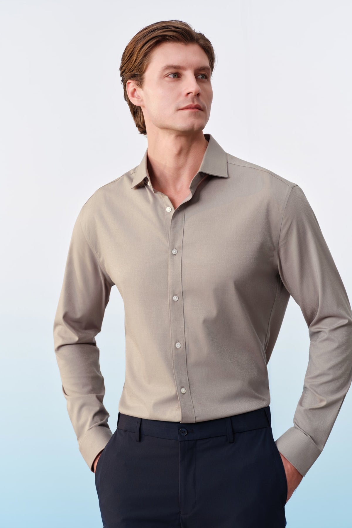 G2000 - Shirts - Non-Iron Three-Proof Finish Textured Smart Fit Long Sleeve Shirt