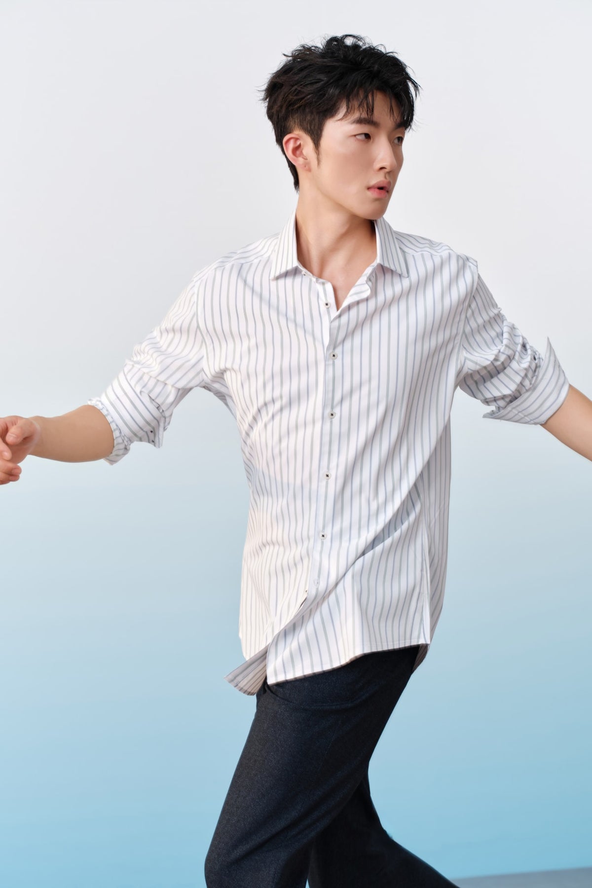 G2000 Shirts Easy Care Opaque Anti UV Stripe Smart Fit Long Sleeve Shirt