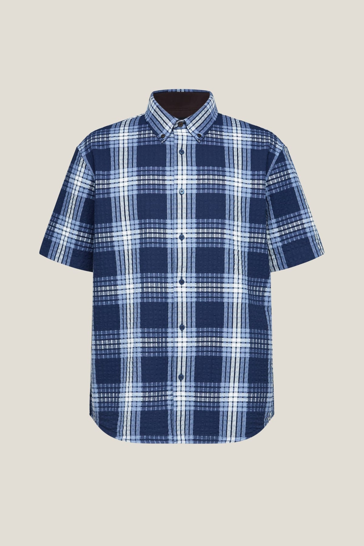G2000 Shirts Cotton Blend Seersucker Check Relax Fit Short Sleeve Casual Shirt Insignia Blue Relaxed