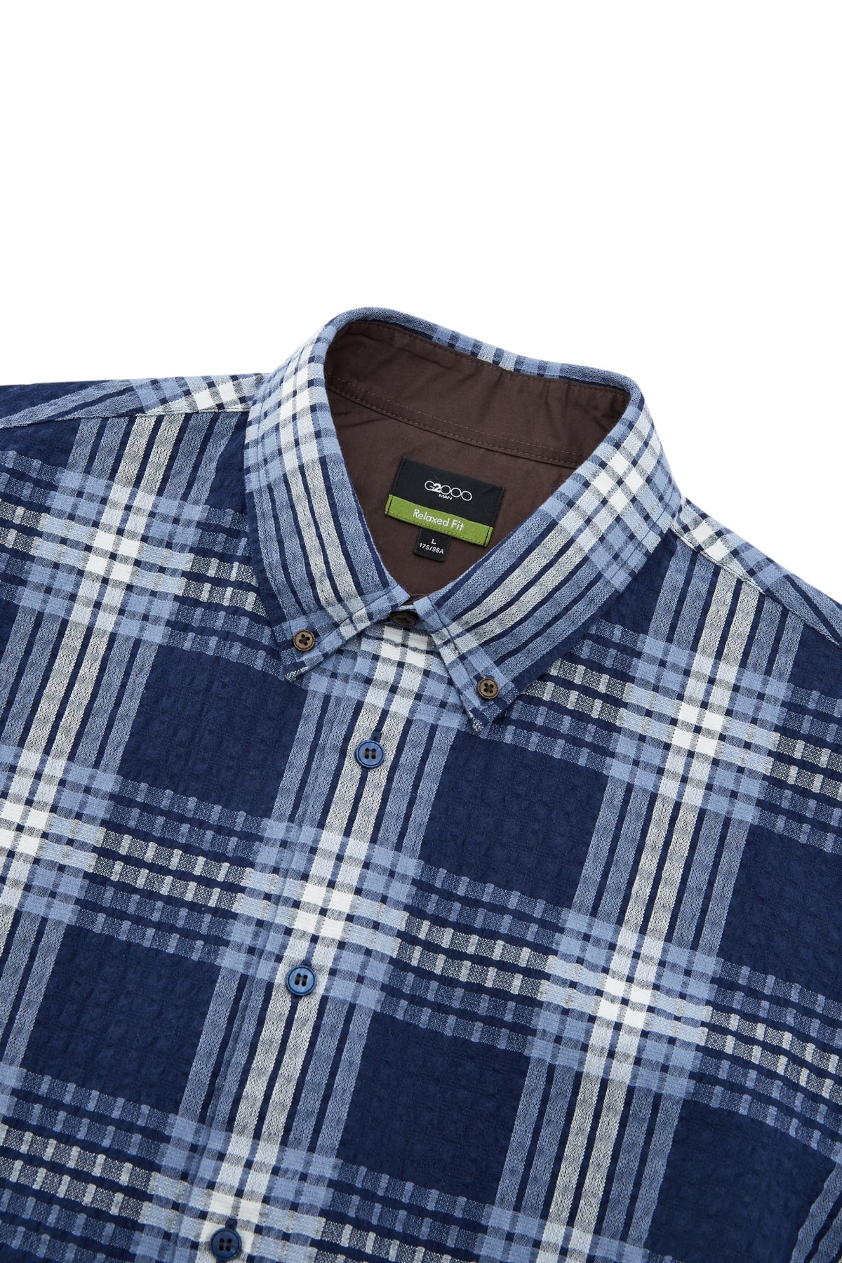 G2000 - Shirts - Cotton Blend Seersucker Check Relax Fit Short Sleeve Casual Shirt