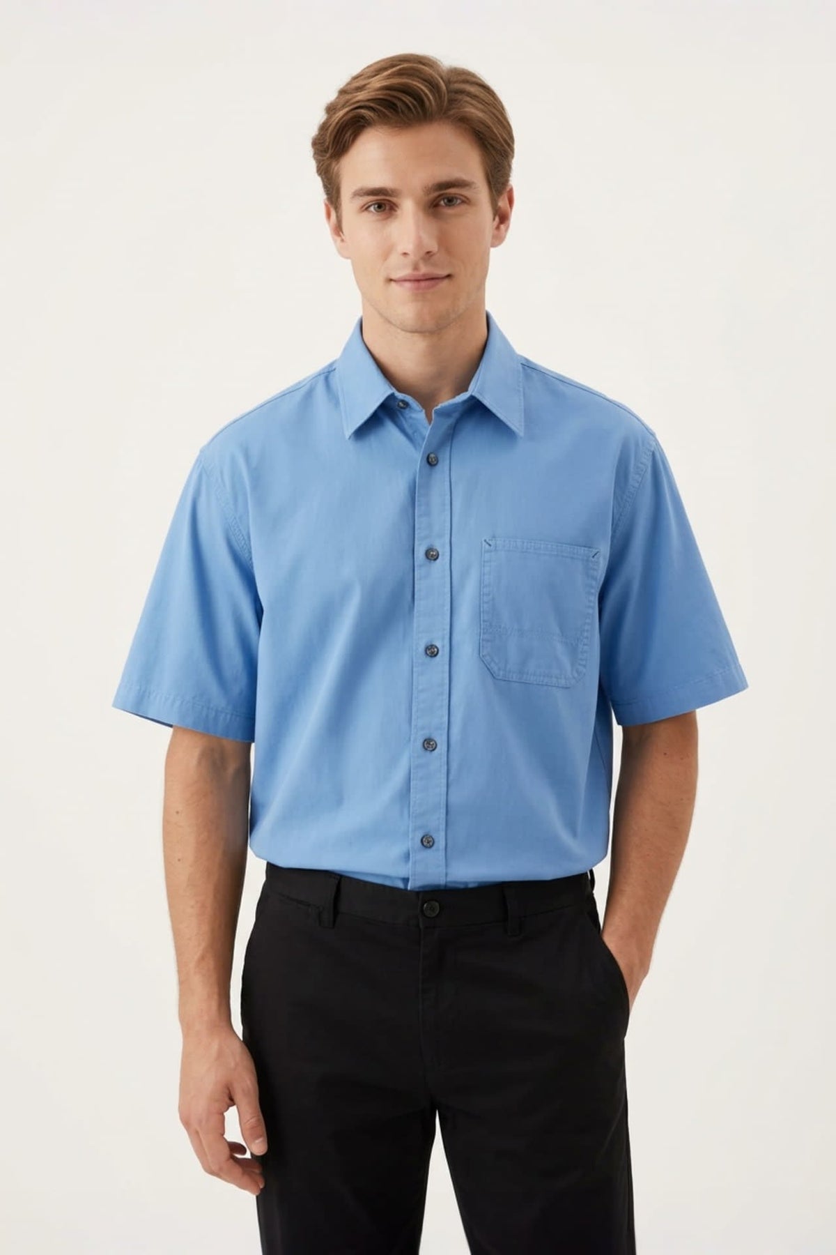 G2000 Shirts Pure Cotton Garment Dye Relax Fit Short Sleeve Casual Shirt Bonnie Blue Relaxed