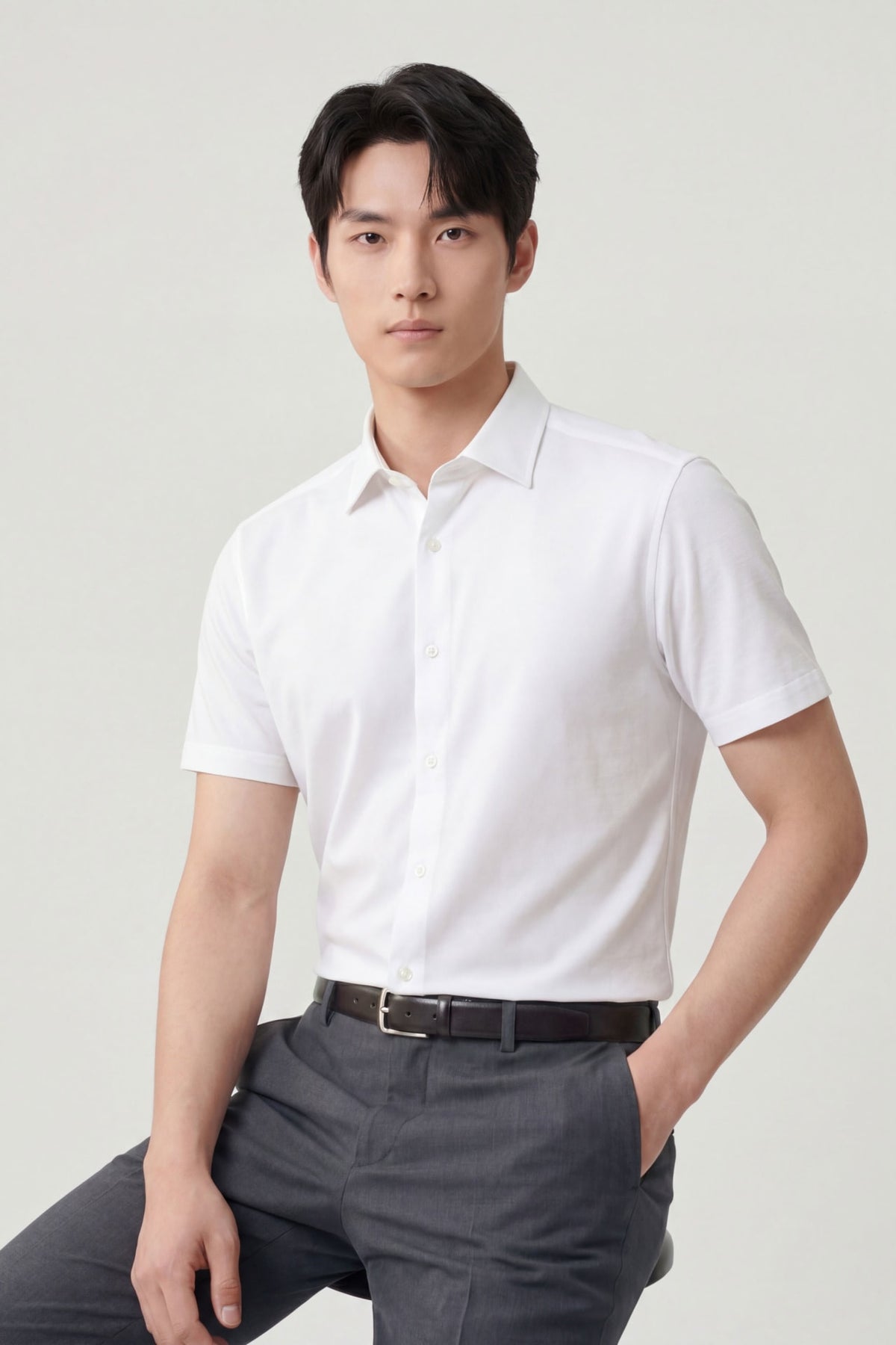 Non-Iron Easy Care Stretch Dot Texture Slim Fit Short Sleeve Shirt