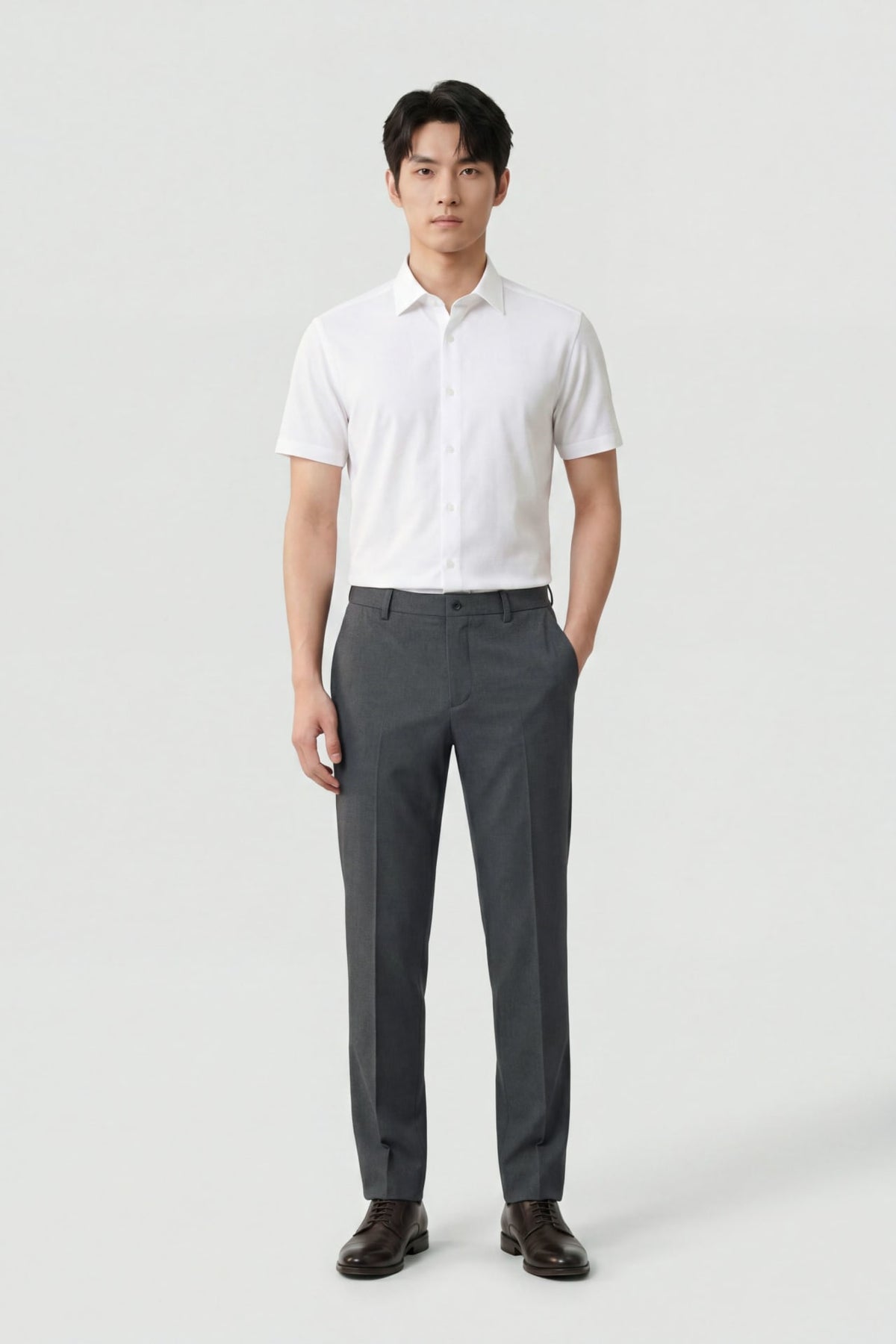 Non-Iron Easy Care Stretch Dot Texture Slim Fit Short Sleeve Shirt