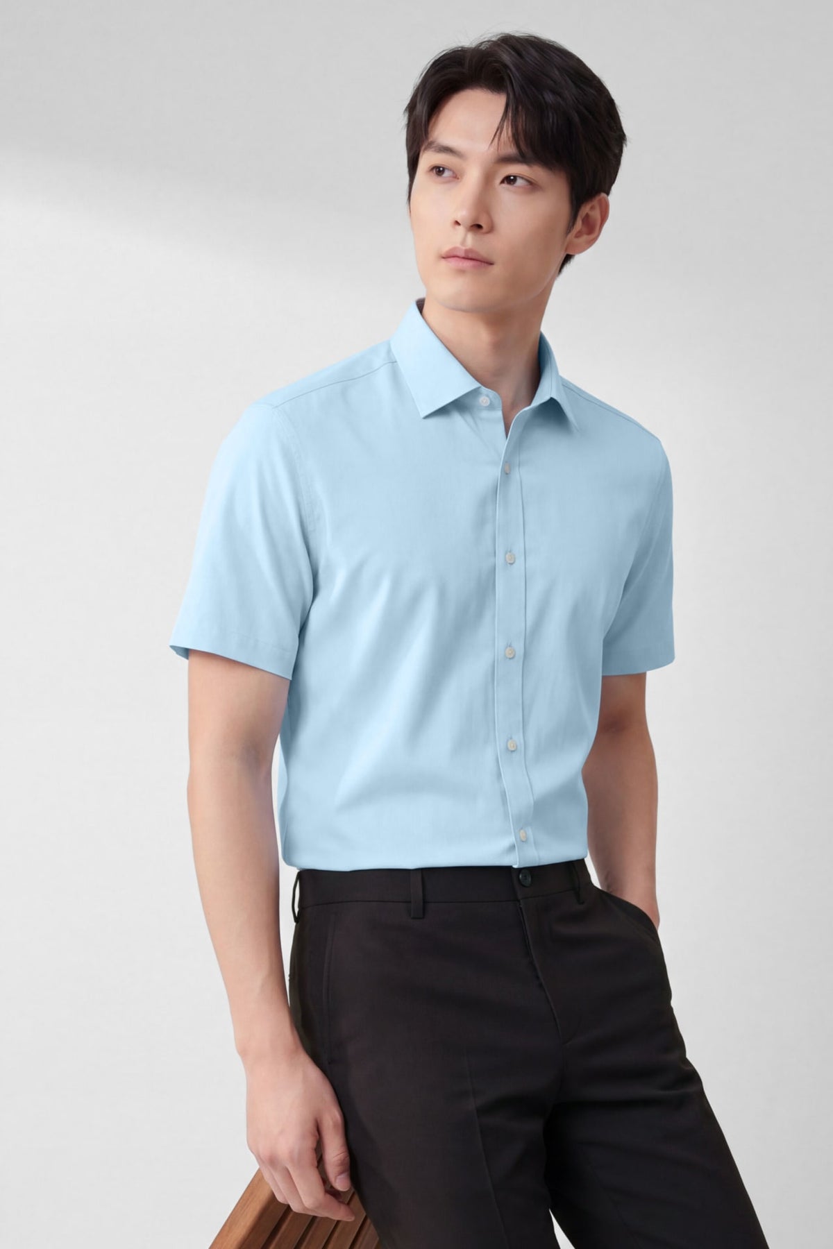G2000 - Shirts - Non-Iron Easy Care Stretch Dot Texture Slim Fit Short Sleeve Shirt - Blue Moon - Slim