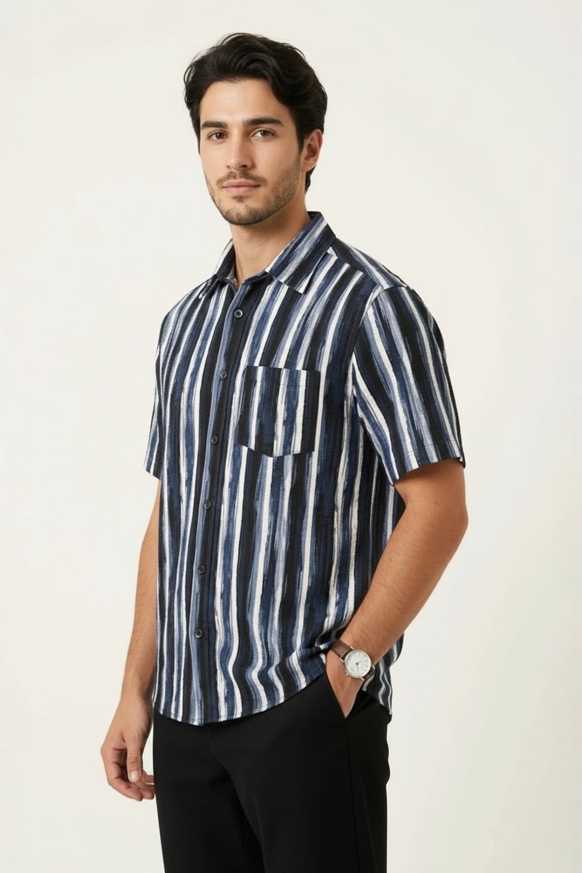 G2000 - Shirts - Seersucker Stripe Print Comfort Fit Short Sleeve Casual Shirt