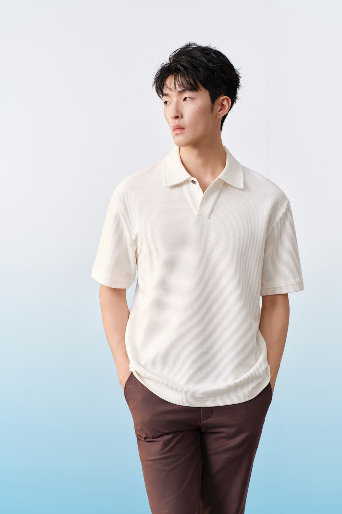 G2000 - Polos - Cotton Blend Ottoman Oversize Polo Tee - Oversized - Gardenia