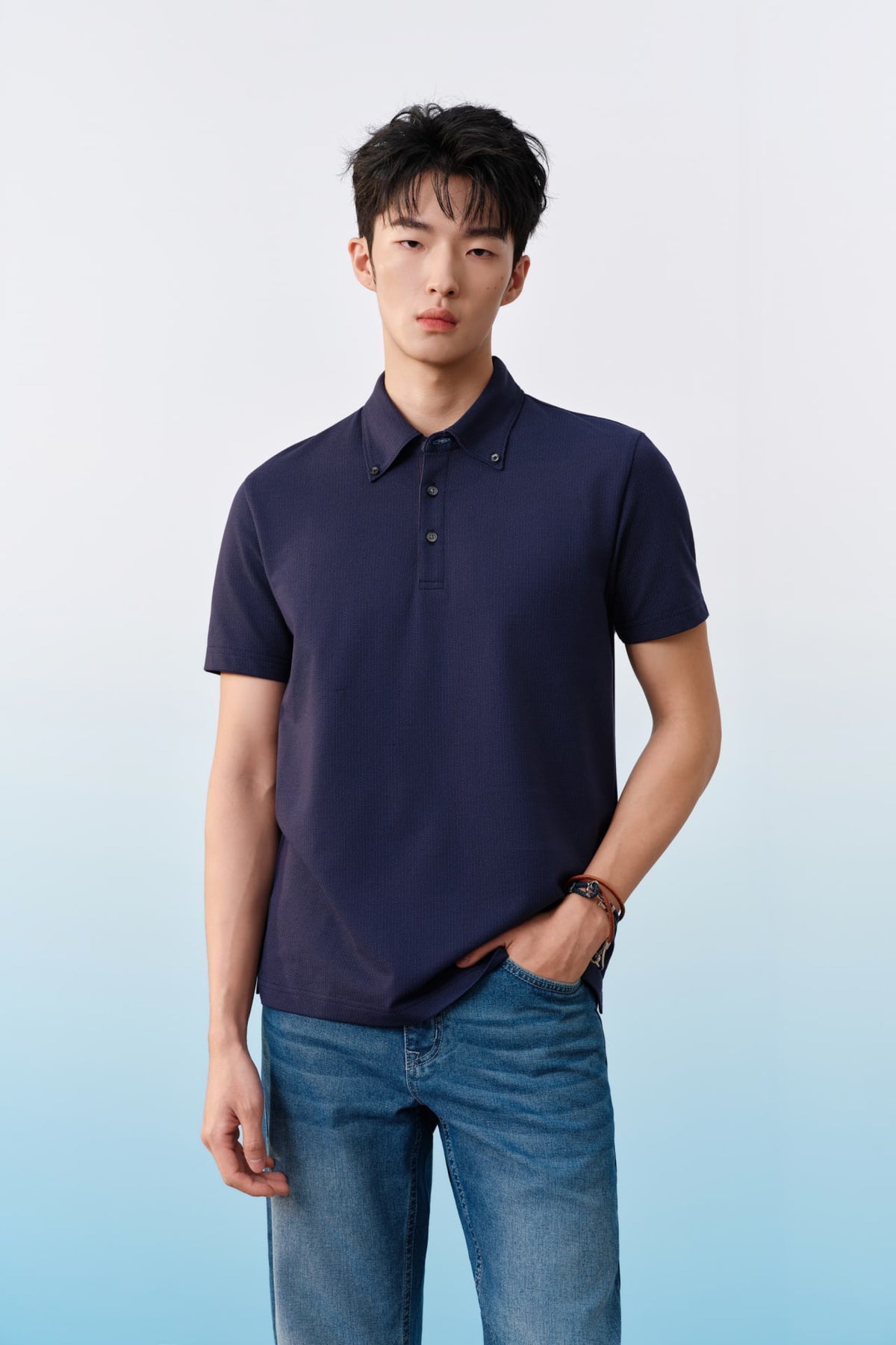 G2000 Polos Cool Touch Cotton Blend Jacquard Comfort Fit Polo Tee Estate Blue Comfort