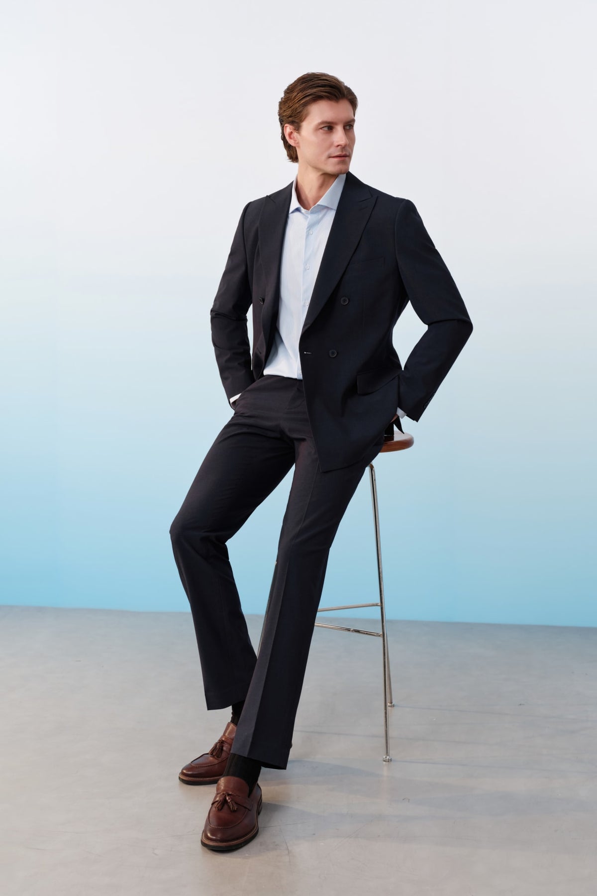 G2000 Pants Three-Proof Finish Plain Weave Regular Fit Suit Pants Blue Nights Regular