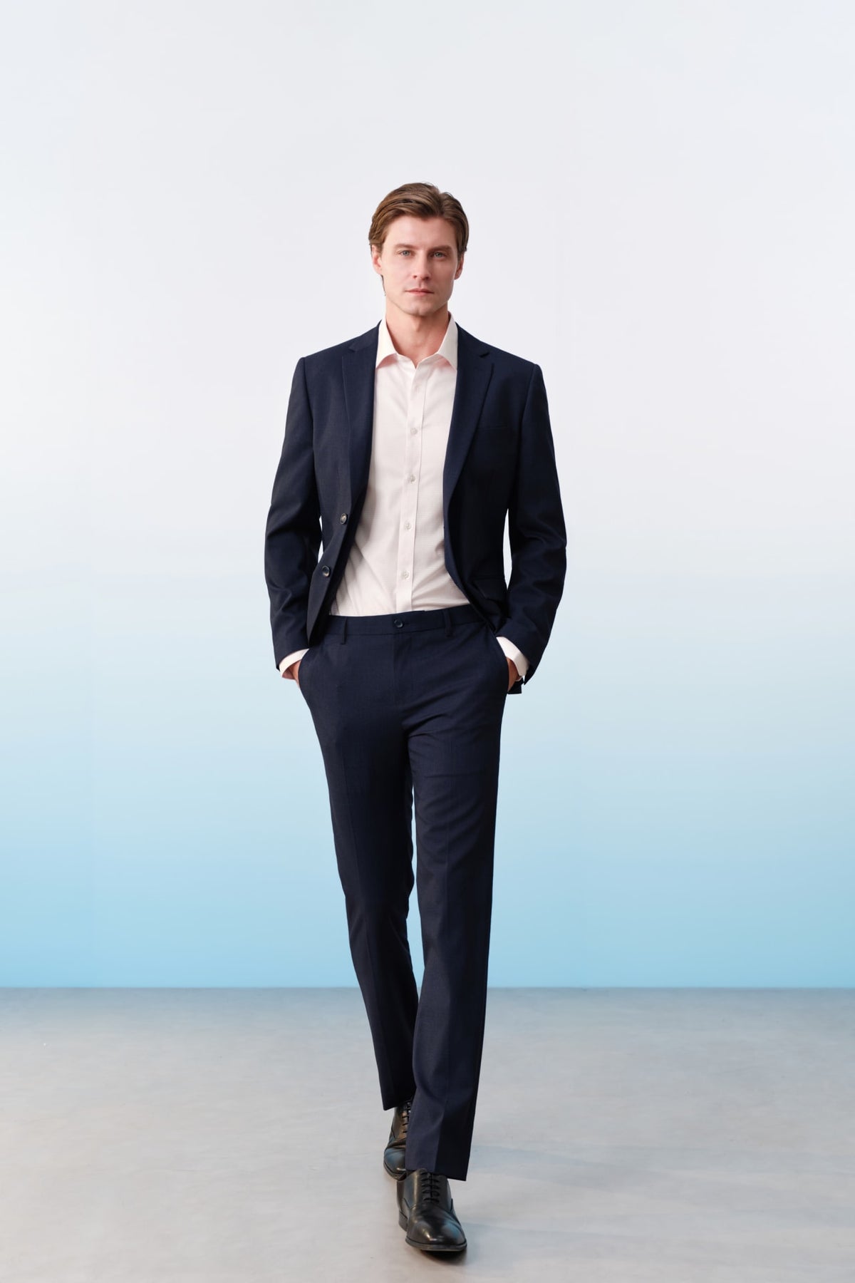 G2000 Pants Poly Blend Textured Stretch Slim Fit Suit Pants Estate Blue Slim