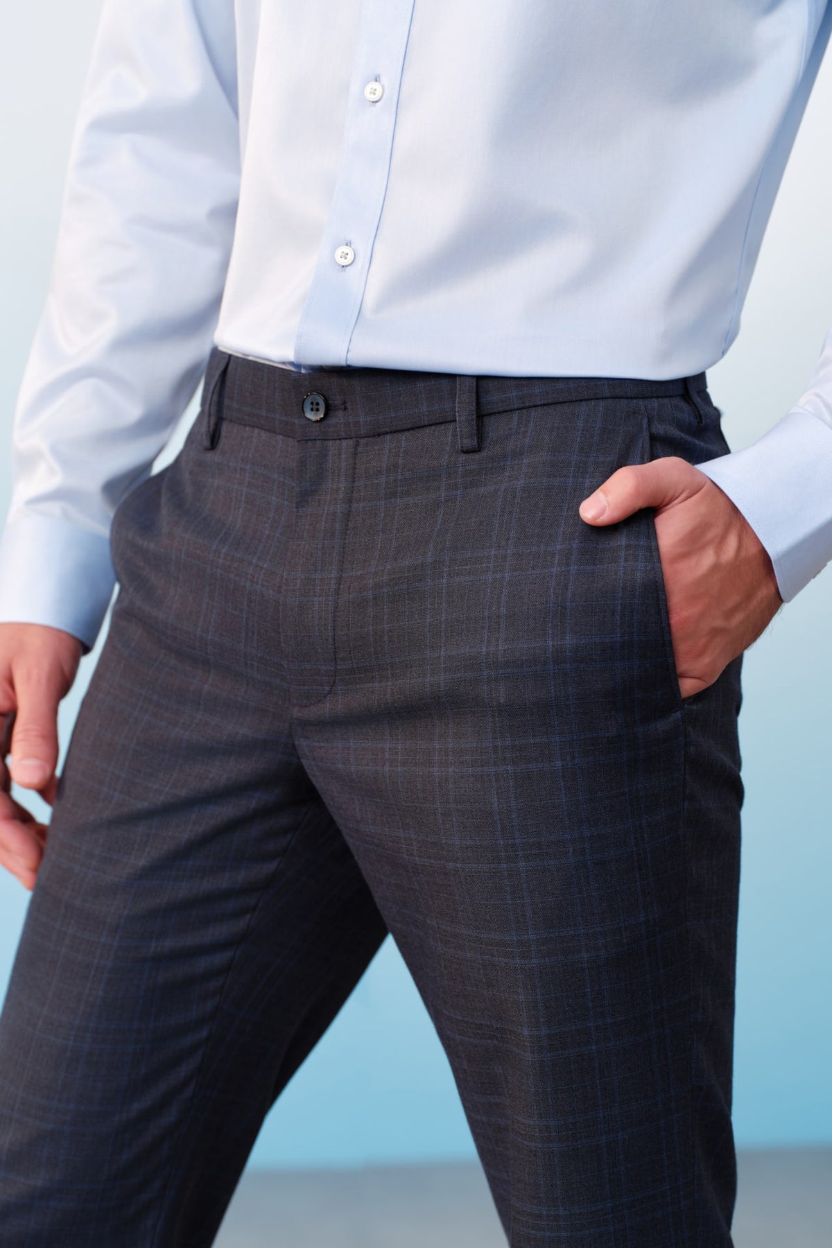 G2000 Pants Poly Blend Check Stretch Smart Fit Suit Pants