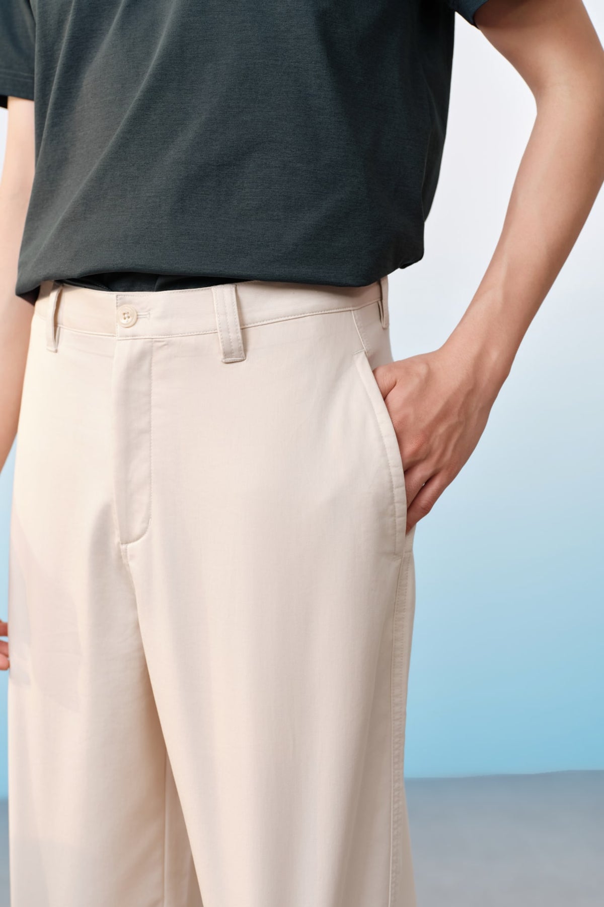 G2000 - Pants - Lyocell Blend Twill Wide Straight Fit Casual Pants
