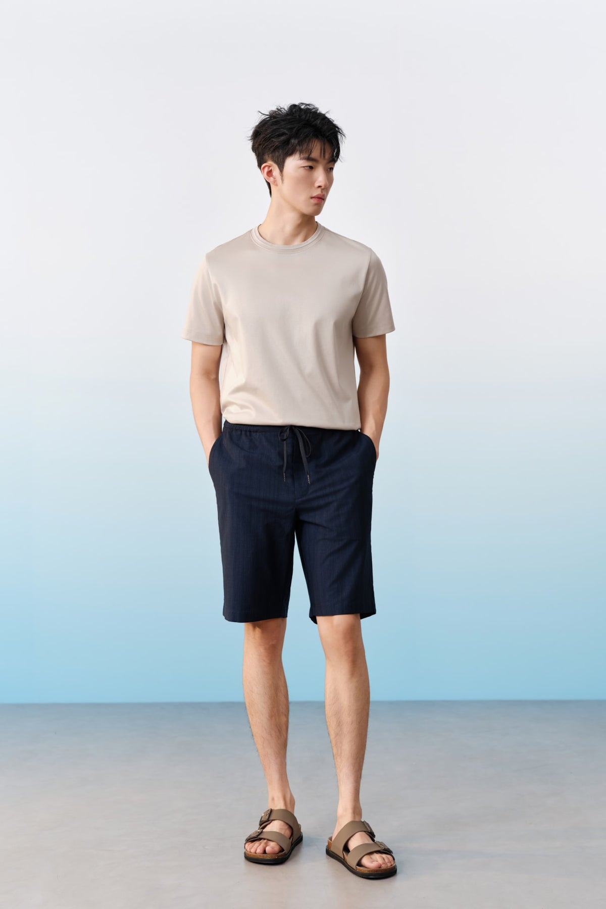 G2000 Shorts Poly Blend Stretch Seersucker Print Regular Fit Shorts Estate Blue Regular