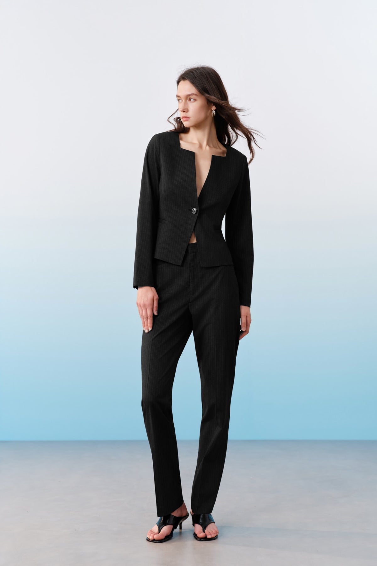 G2000 Suits Cool Touch Stripe Slim Fit Square Neck Suit Blazer