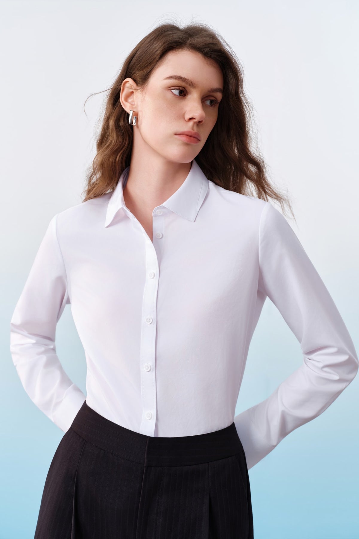 G2000 Shirts Non-Iron Dry Stretch Twill Slim Fit Long Sleeve Shirt White Slim