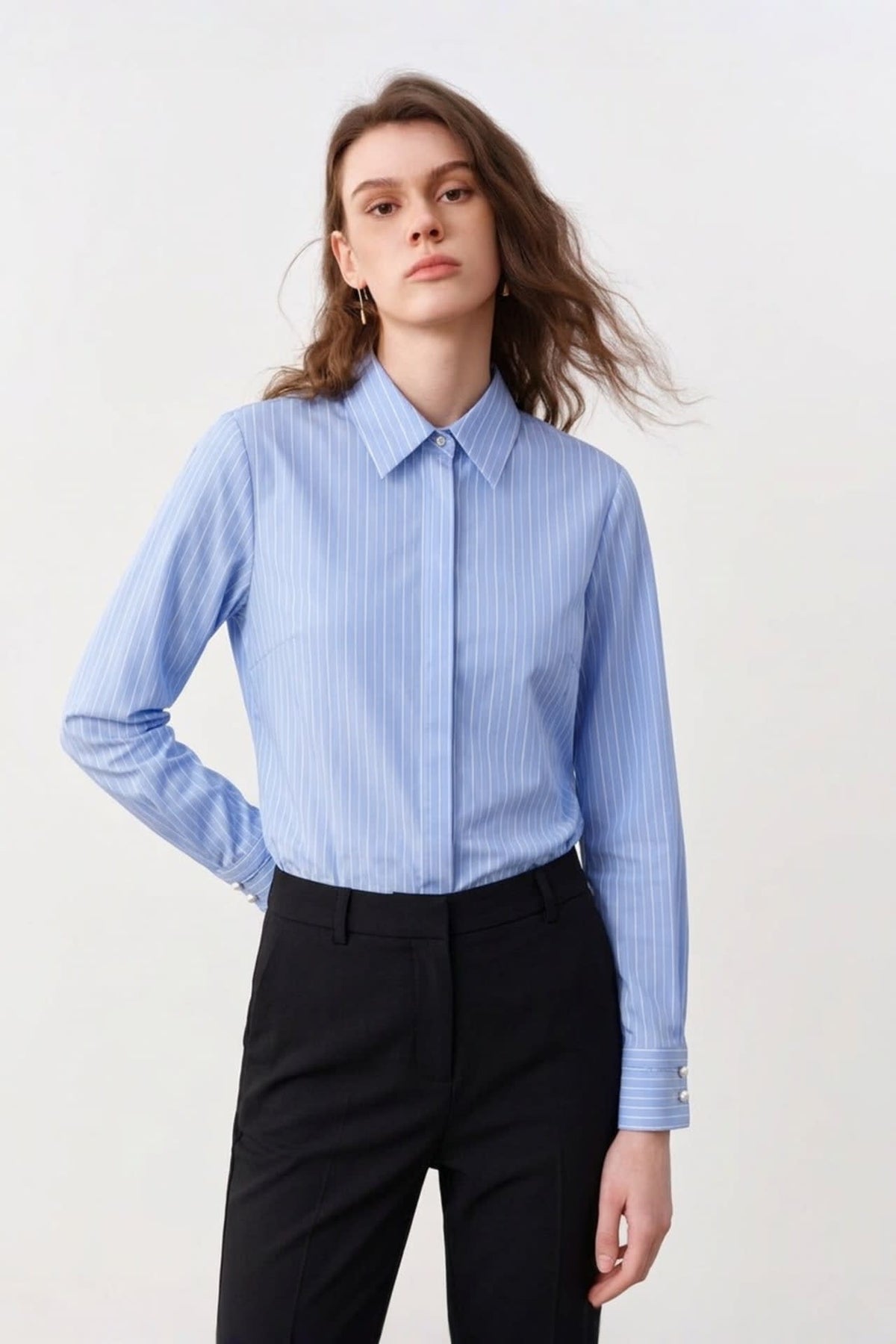 G2000 Shirts Cotton Stripe Slim Fit Long Sleeve Shirt Halogen Blue Slim