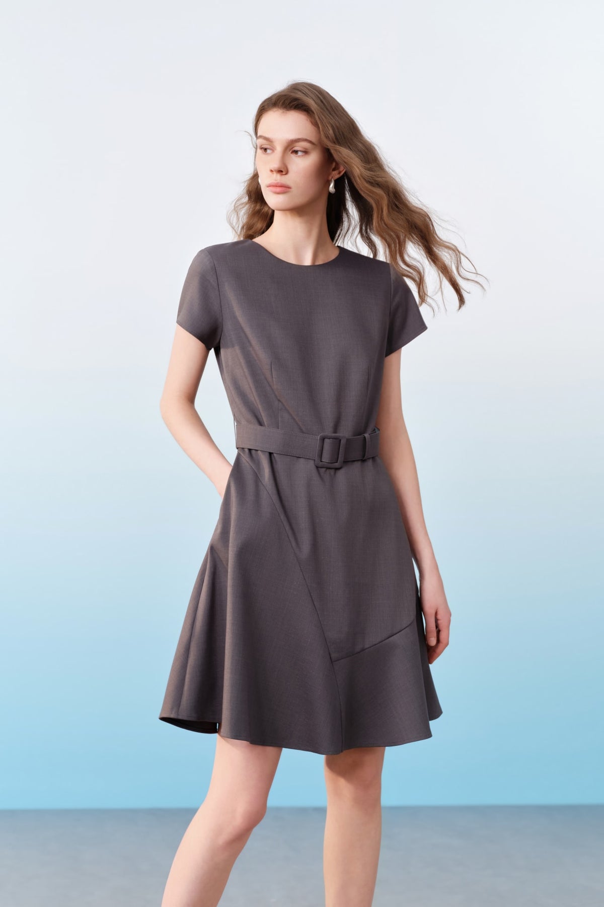 G2000 Dresses Three-Proof Finish Round Neck Short Sleeve Fit & Flare Dress Asphalt Fit & Flare
