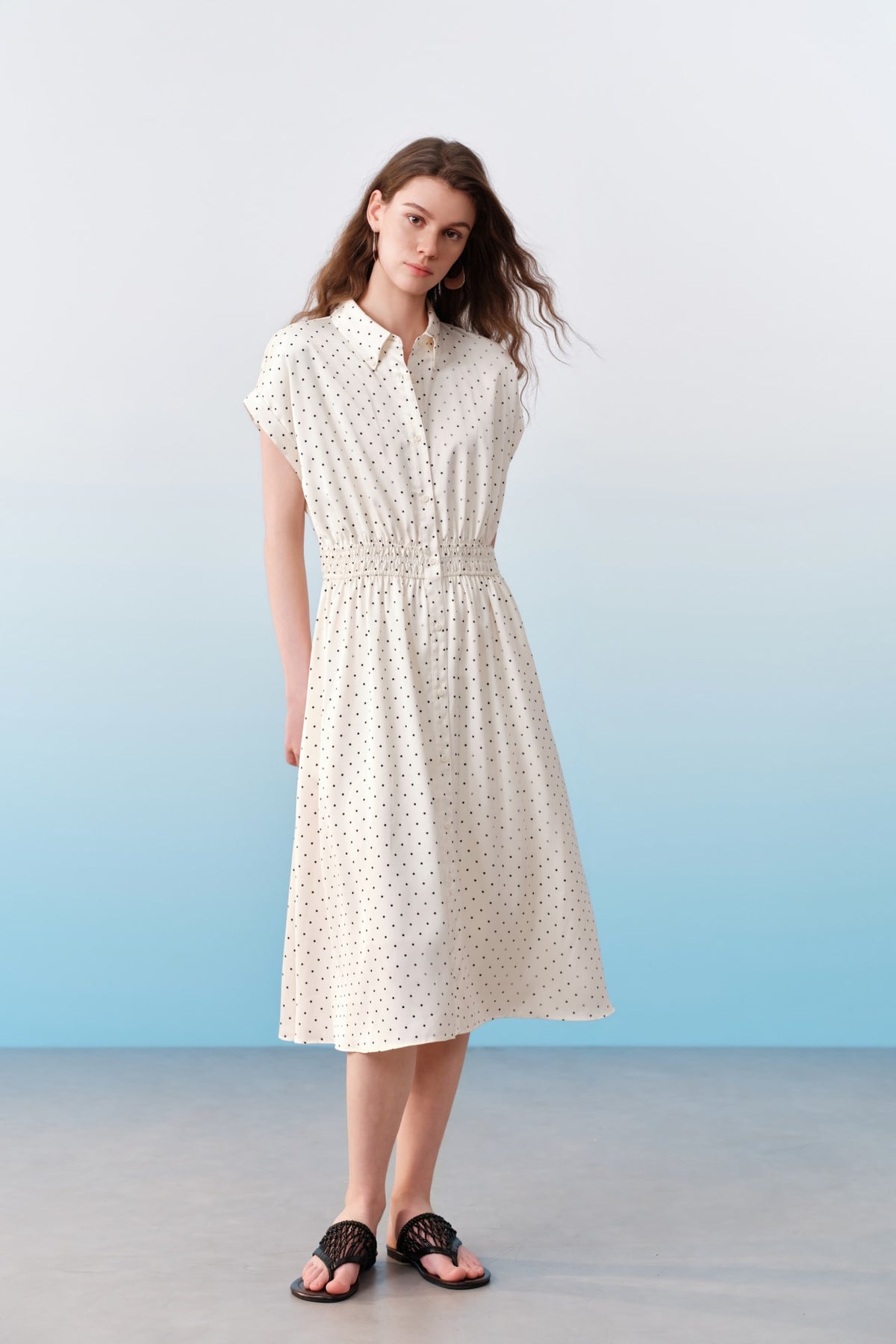 G2000 Dresses Polka Dot Twill Fit & Flare Maxi Shirt Dress With Belt Ivory Fit & Flare