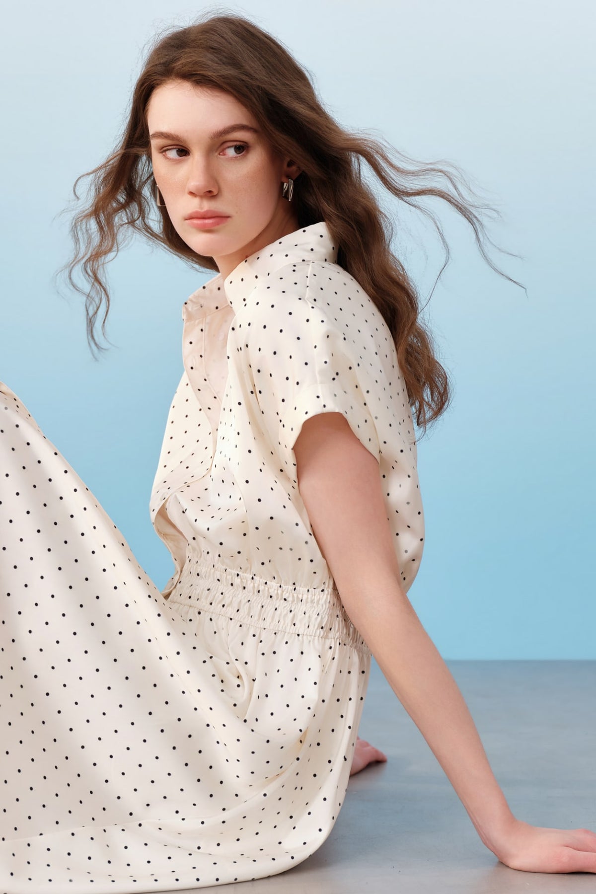 G2000 Dresses Polka Dot Twill Fit & Flare Maxi Shirt Dress With Belt
