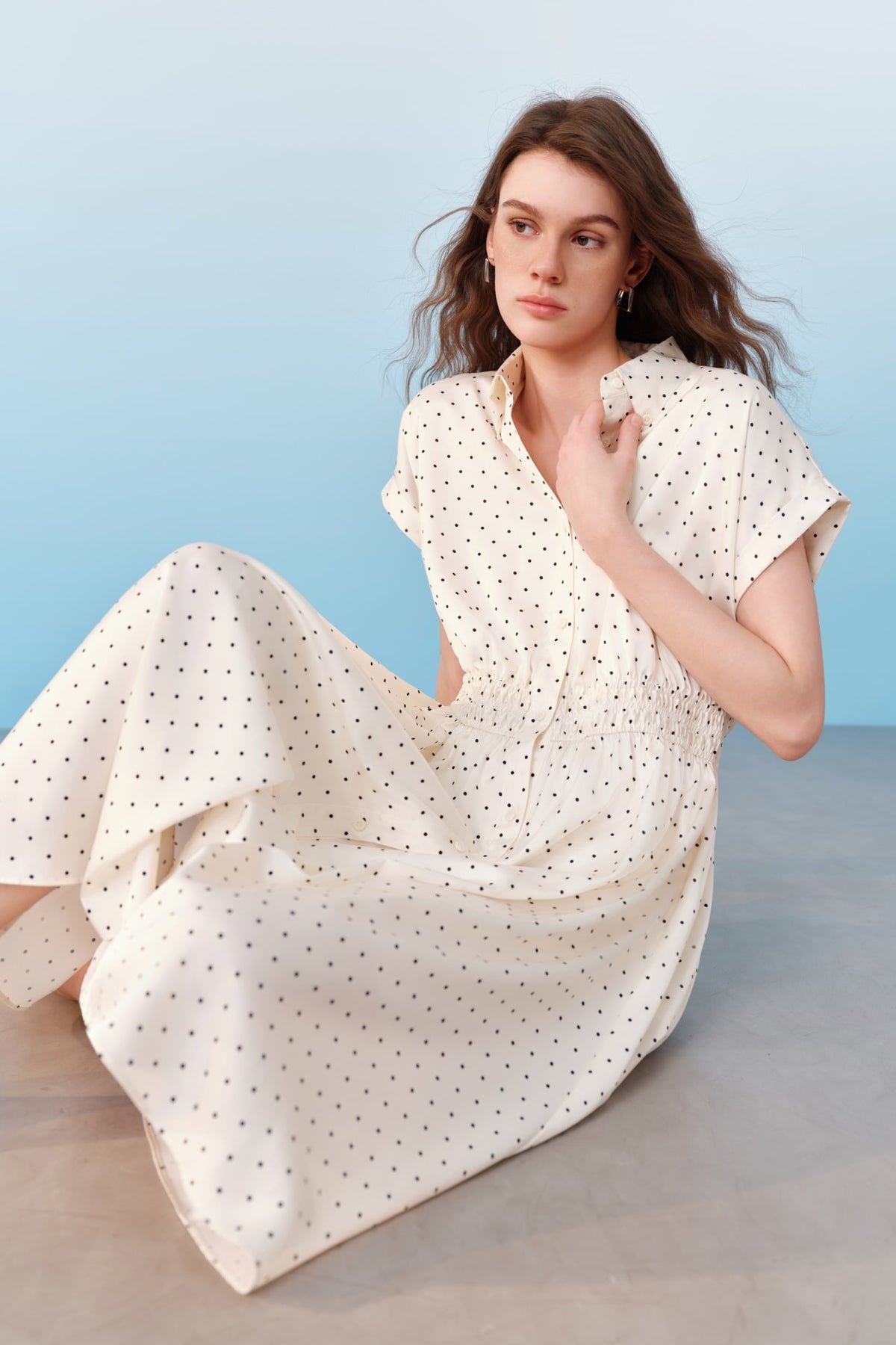 G2000 Dresses Polka Dot Twill Fit & Flare Maxi Shirt Dress With Belt
