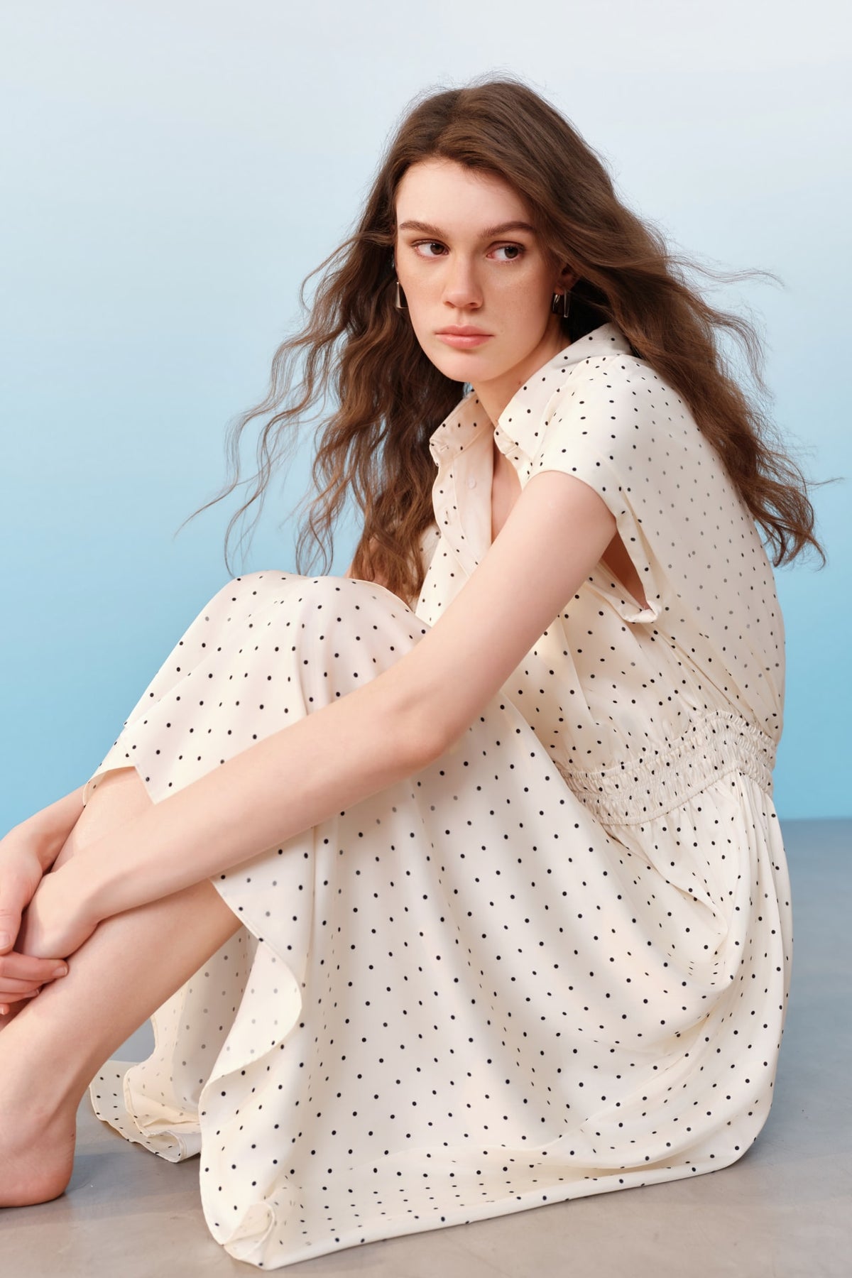 G2000 Dresses Polka Dot Twill Fit & Flare Maxi Shirt Dress With Belt