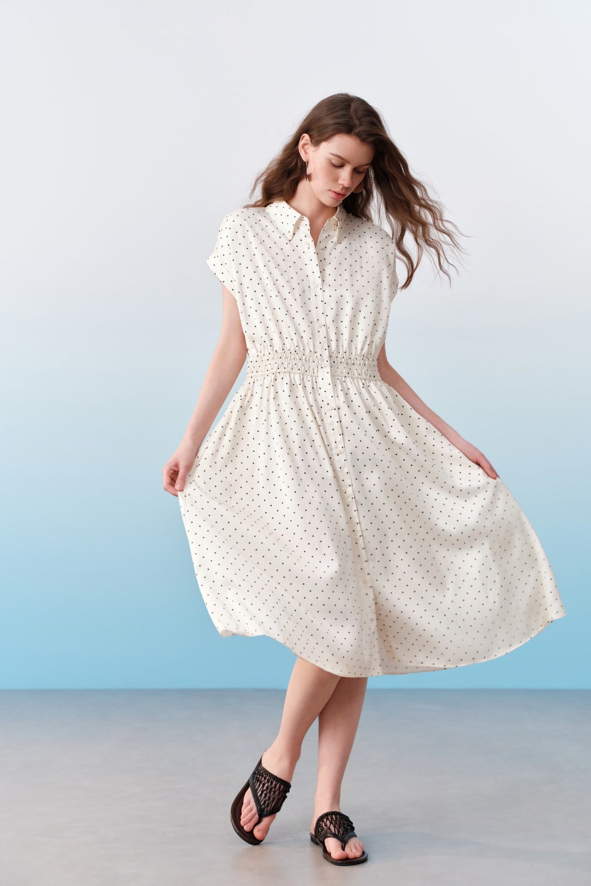 G2000 Dresses Polka Dot Twill Fit & Flare Maxi Shirt Dress With Belt