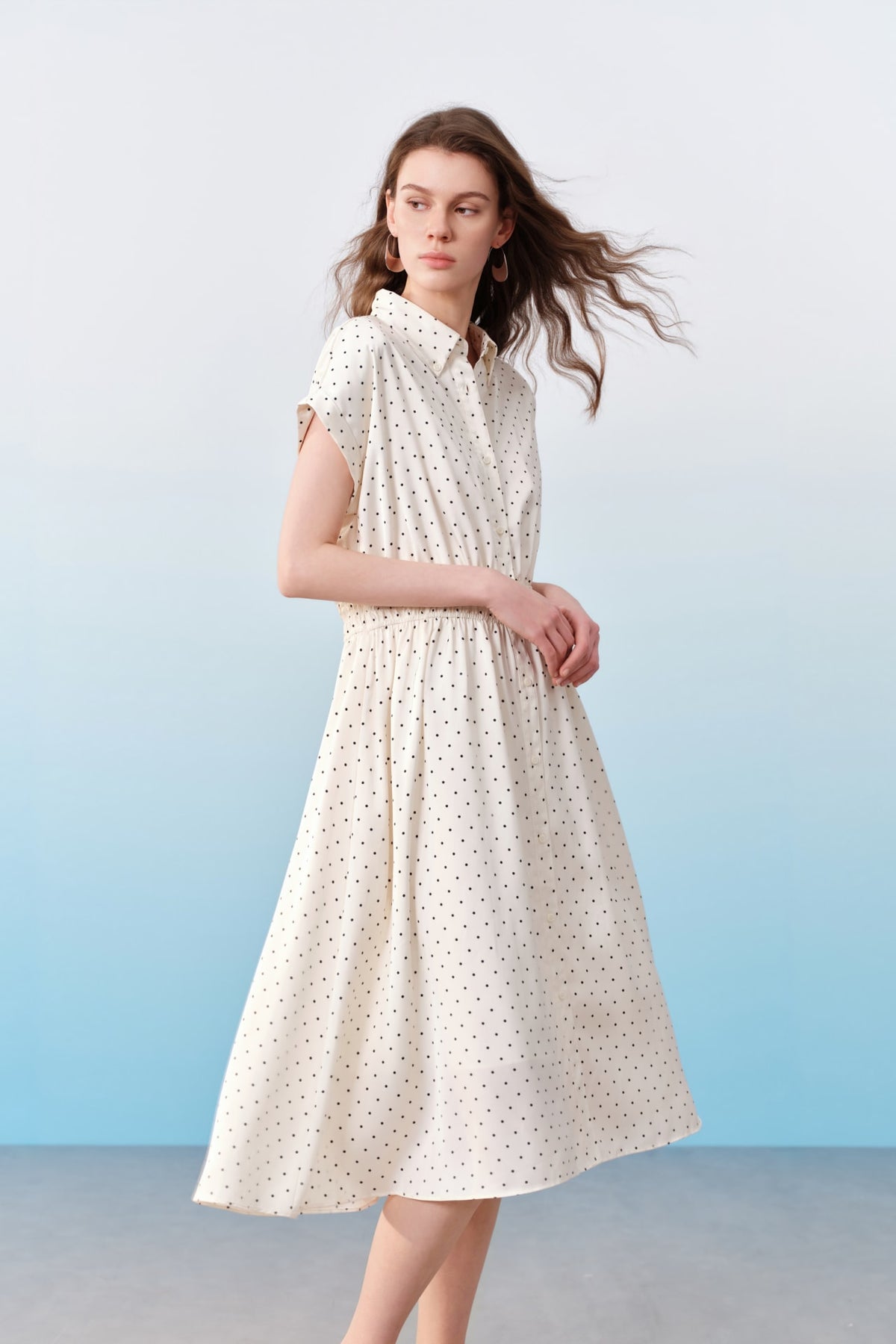 G2000 Dresses Polka Dot Twill Fit & Flare Maxi Shirt Dress With Belt