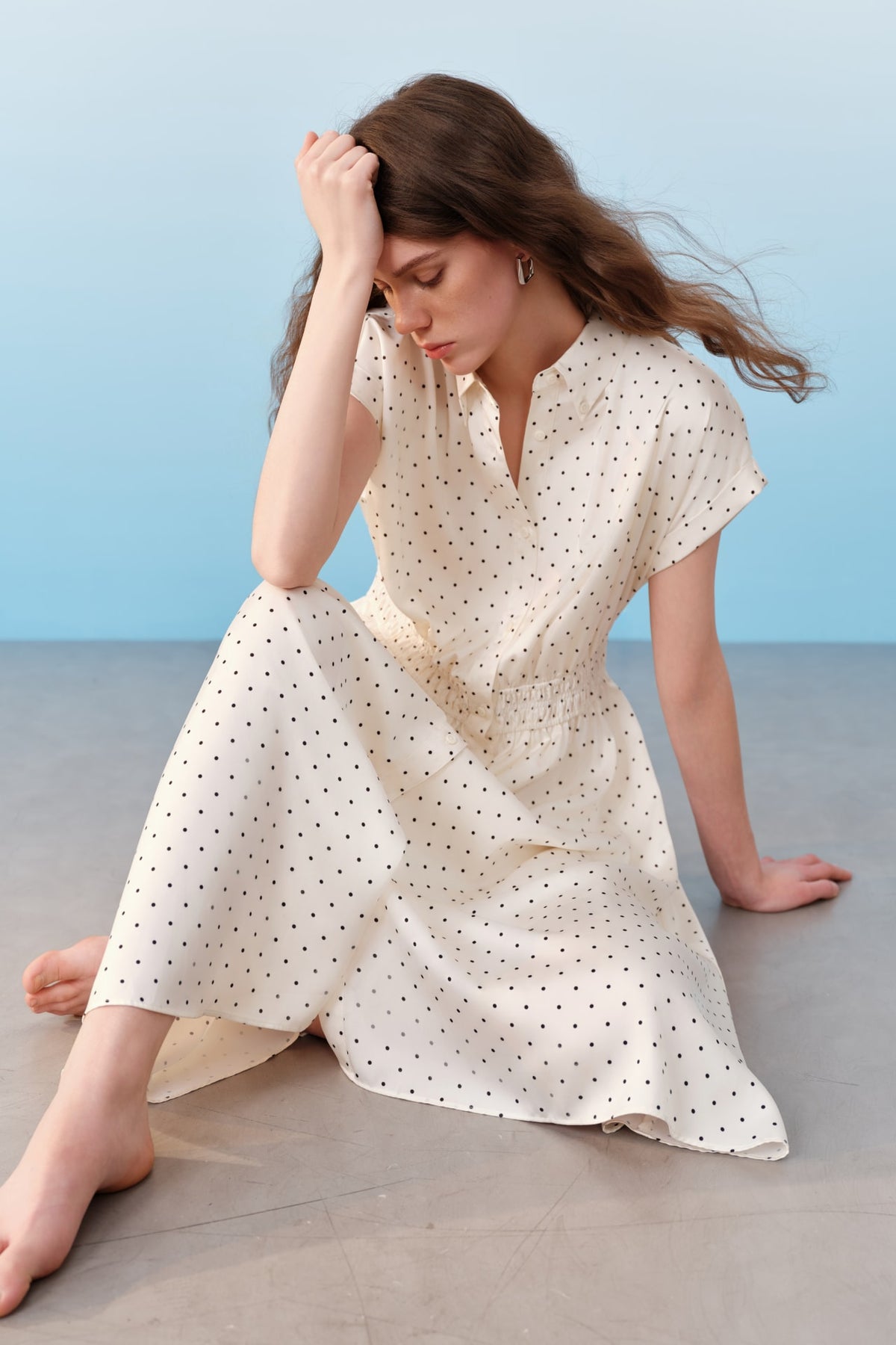 G2000 Dresses Polka Dot Twill Fit & Flare Maxi Shirt Dress With Belt