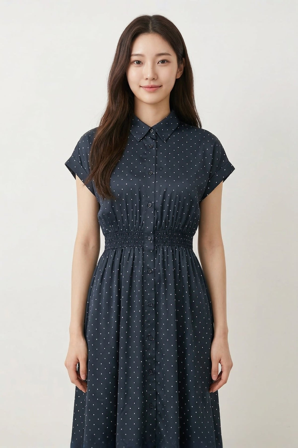 G2000 Dresses Polka Dot Twill Fit & Flare Maxi Shirt Dress With Belt Black Fit & Flare