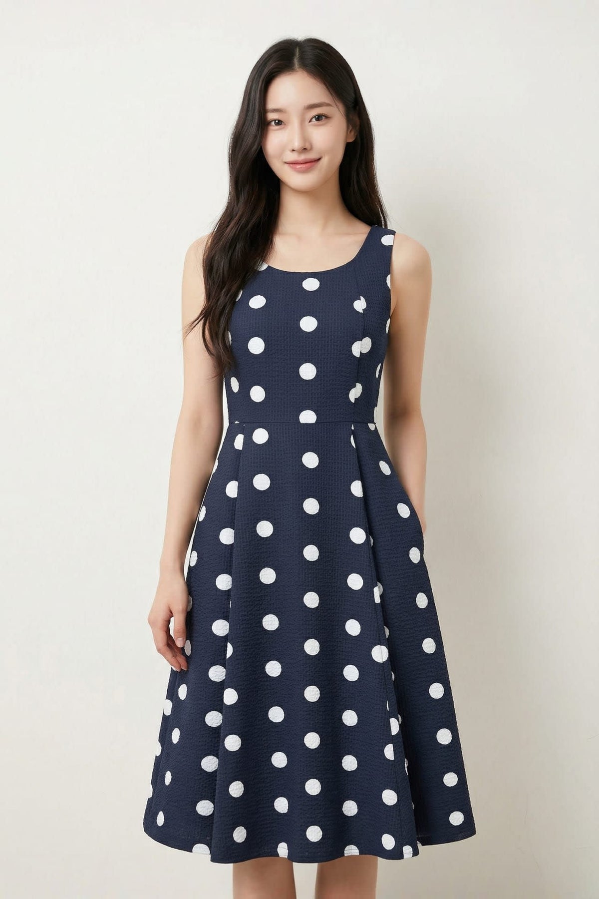 G2000 - Dresses - Polka Dot Square Neck Fit & Flare Dress - Fit & Flare - Navy Blazer