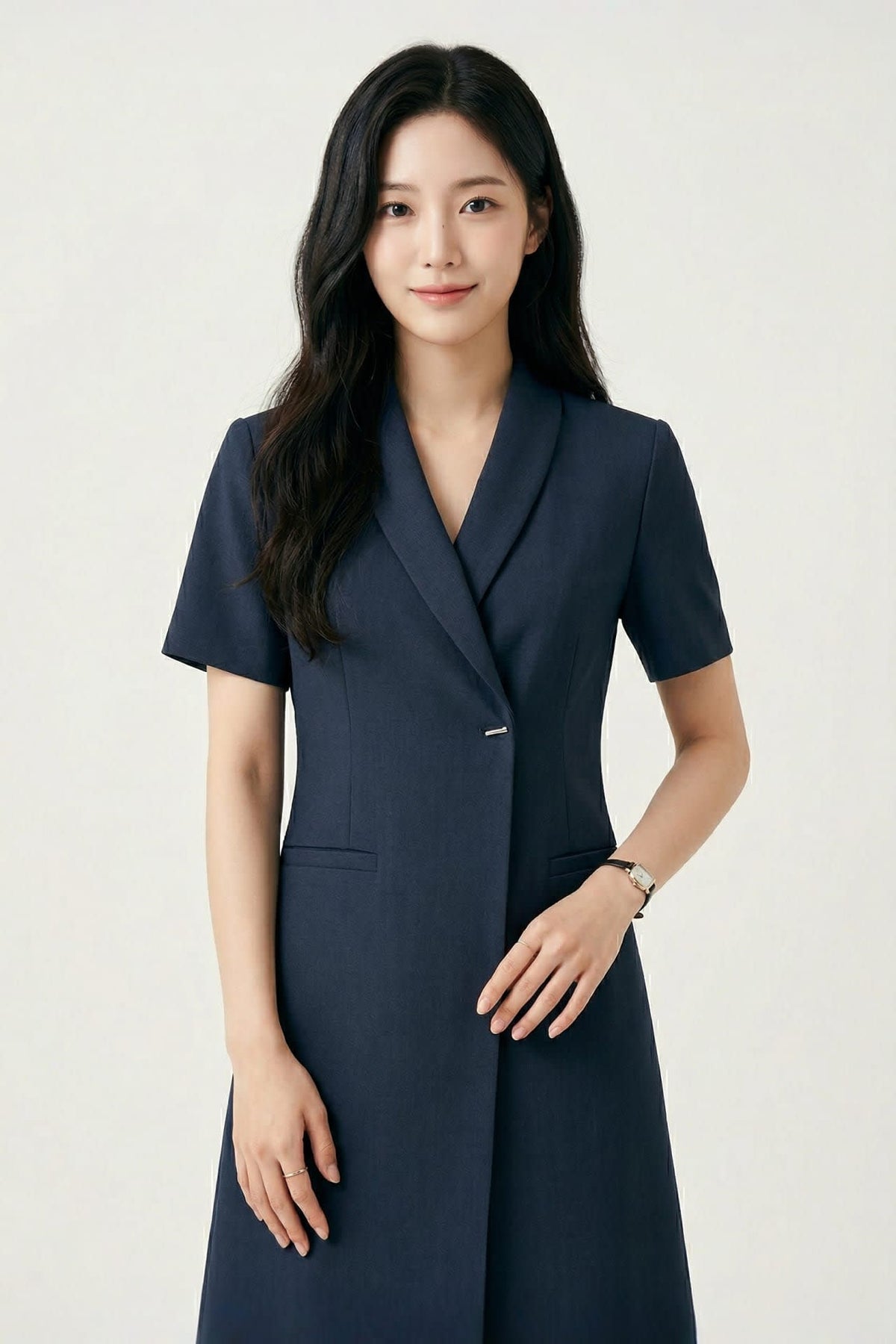 G2000 Dresses Multi-Way Stretch Cool Touch Crepe Short Sleeve Blazer Dress Dark Navy A Shape