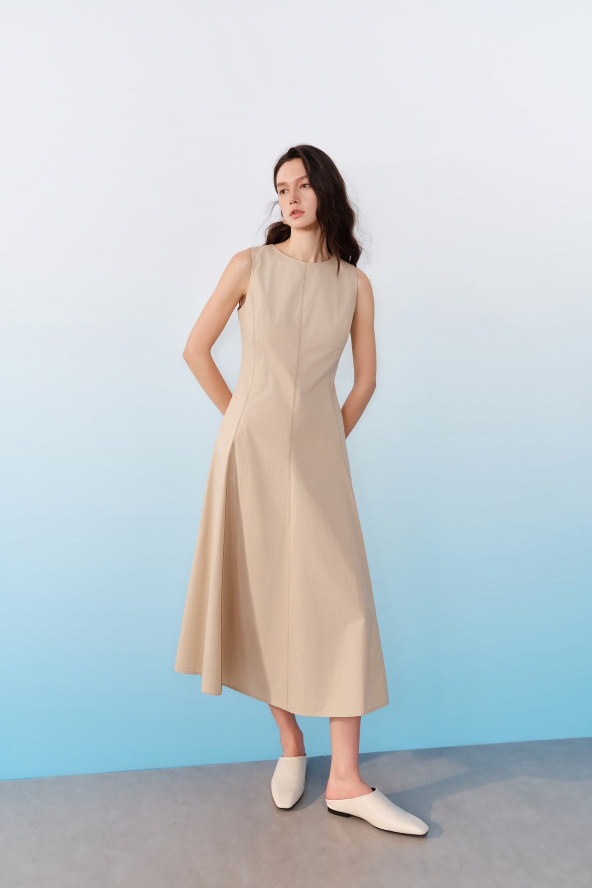 G2000 - Dresses - Cotton Poplin Round Neck Sleeveless Fit & Flare Maxi Dress