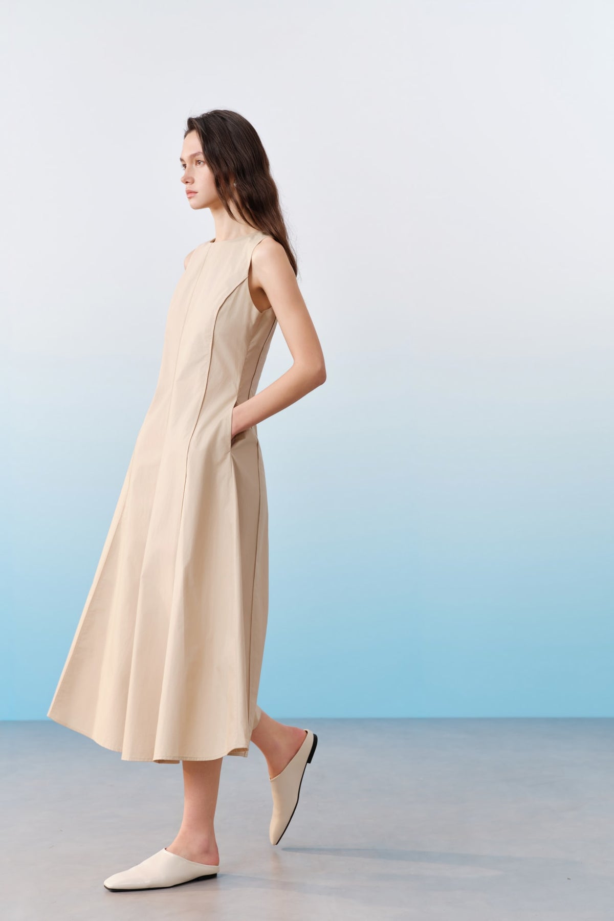 G2000 - Dresses - Cotton Poplin Round Neck Sleeveless Fit & Flare Maxi Dress
