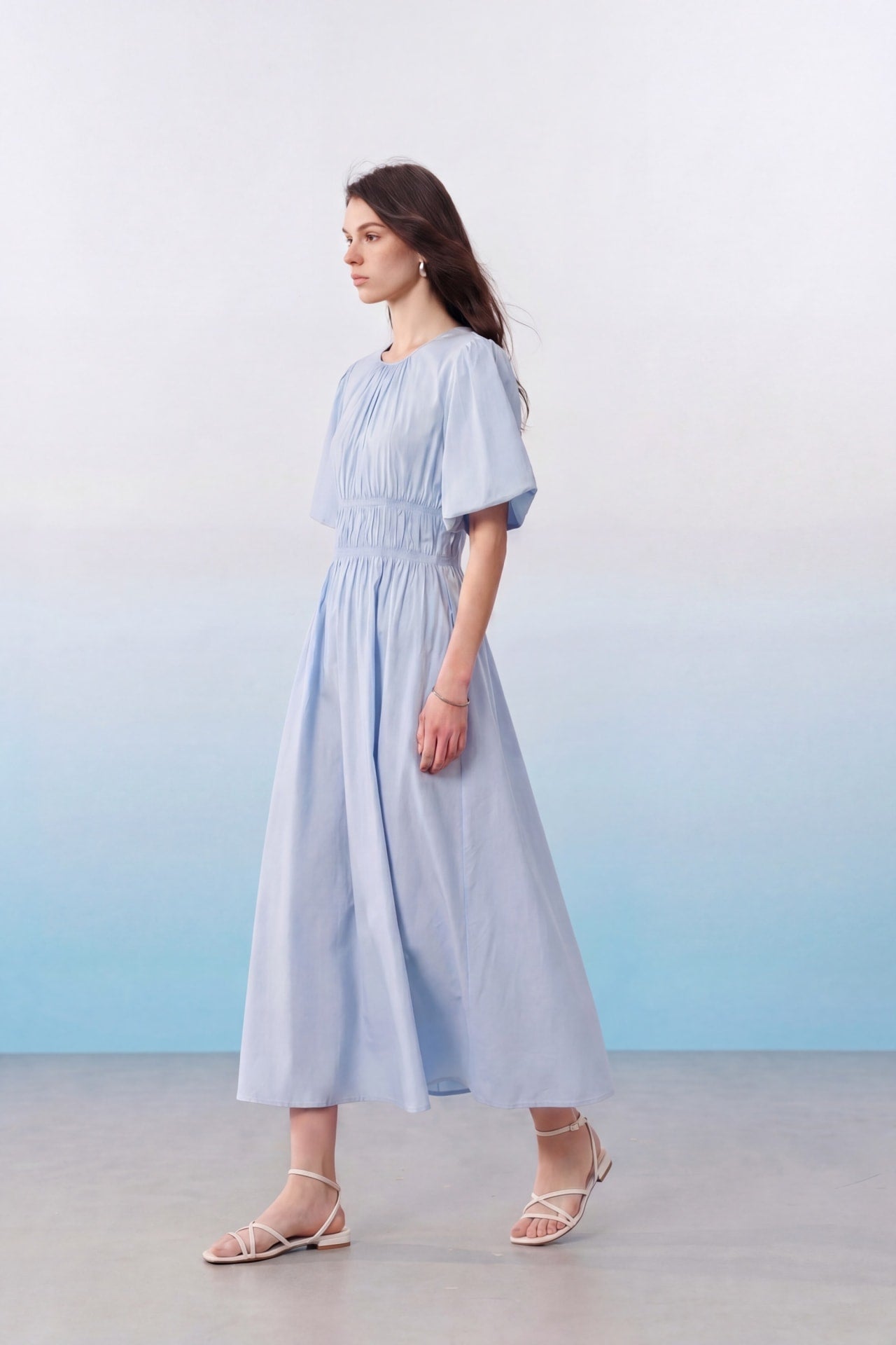 Ruched Princess Sleeve Long Skirt