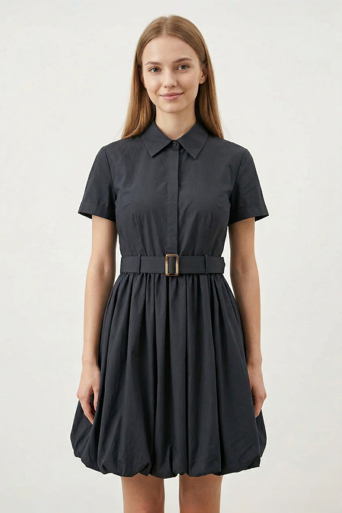 G2000 - Dresses - Cotton Shirt Collar Bubble Hem Fit & Flare Dress With Self Fabric Tie - Fit & Flare - Black
