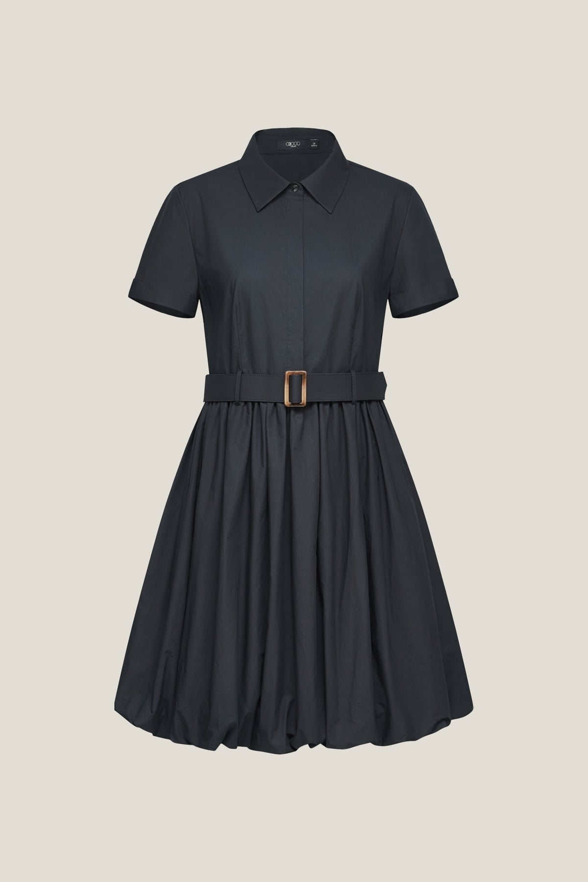 G2000 - Dresses - Cotton Shirt Collar Bubble Hem Fit & Flare Dress With Self Fabric Tie