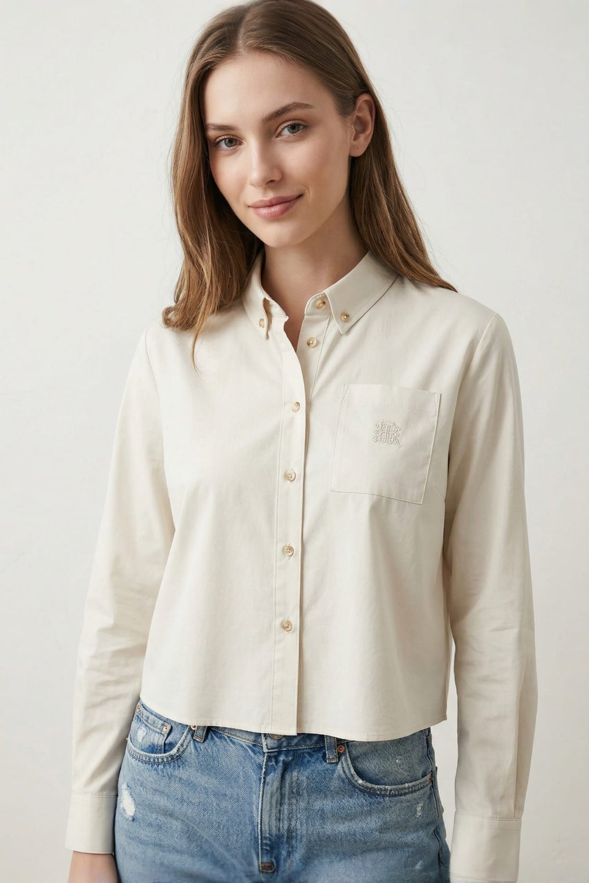 G2000 Shirts Alphabet Embroidered Cropped Relax Fit Casual Shirt Moonstruck Relaxed