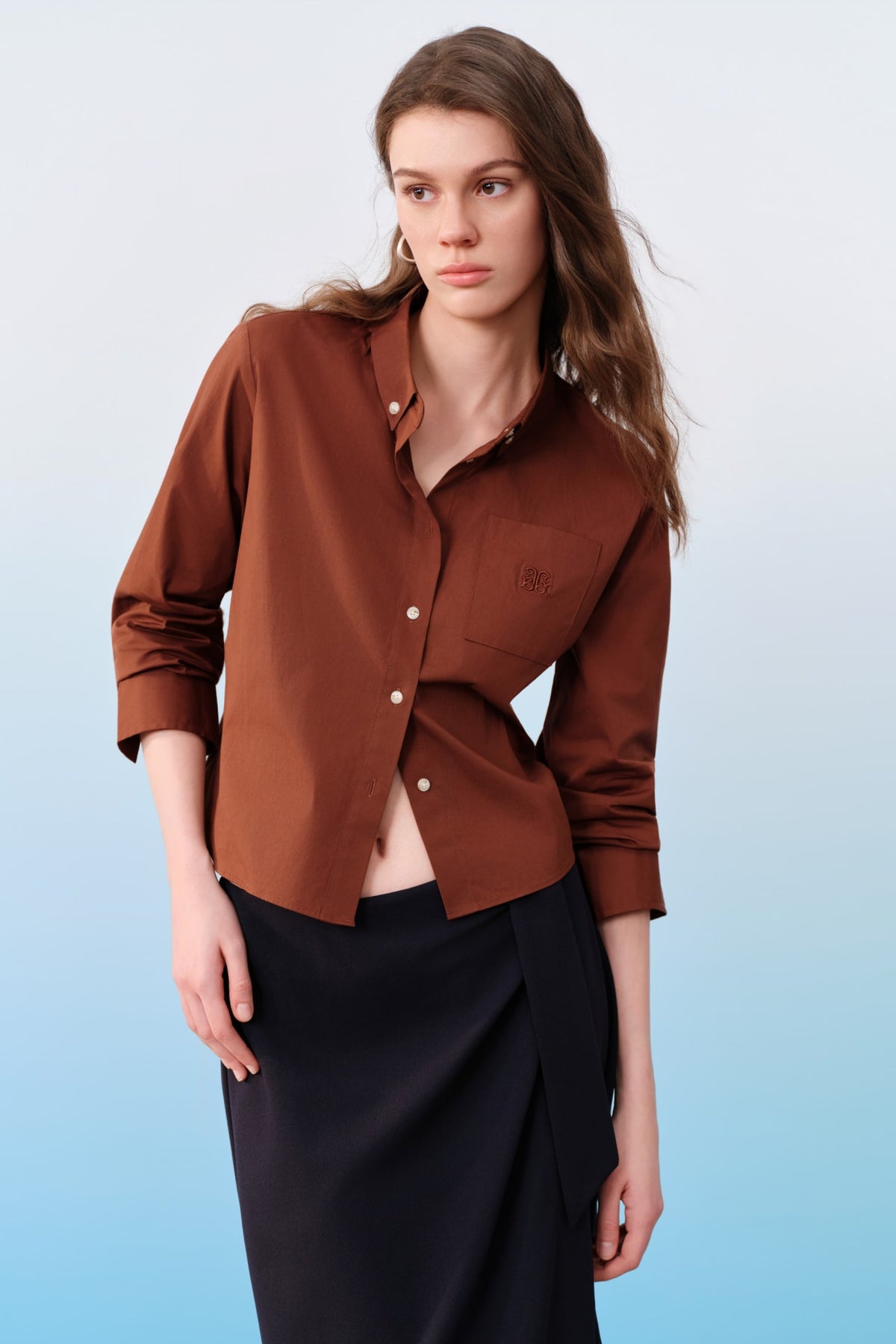 G2000 Shirts Alphabet Embroidered Cropped Relax Fit Casual Shirt Mocha Relaxed